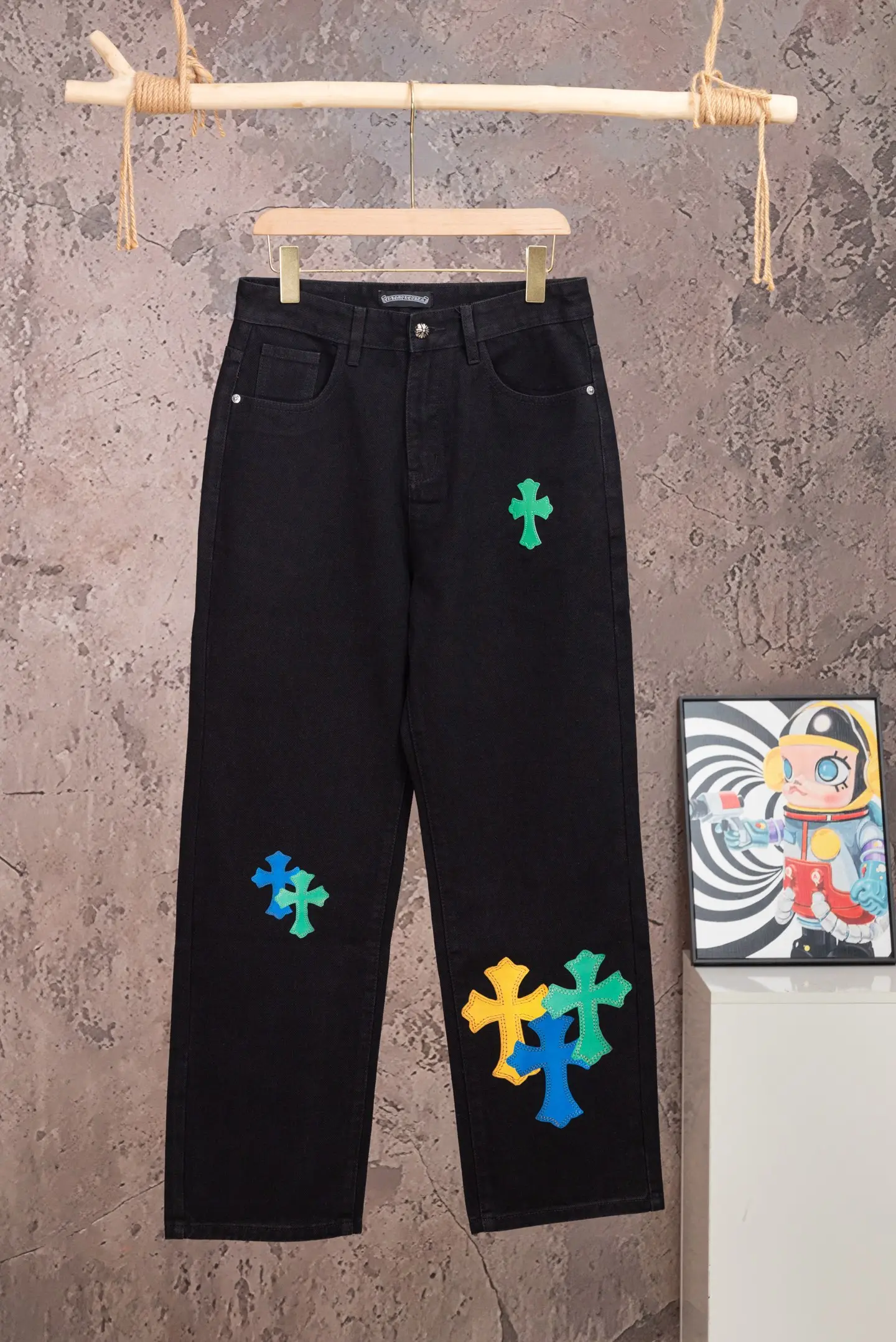 Chrome Hearts Multi-Color Cross Patch Straight-Leg Jeans D18019776