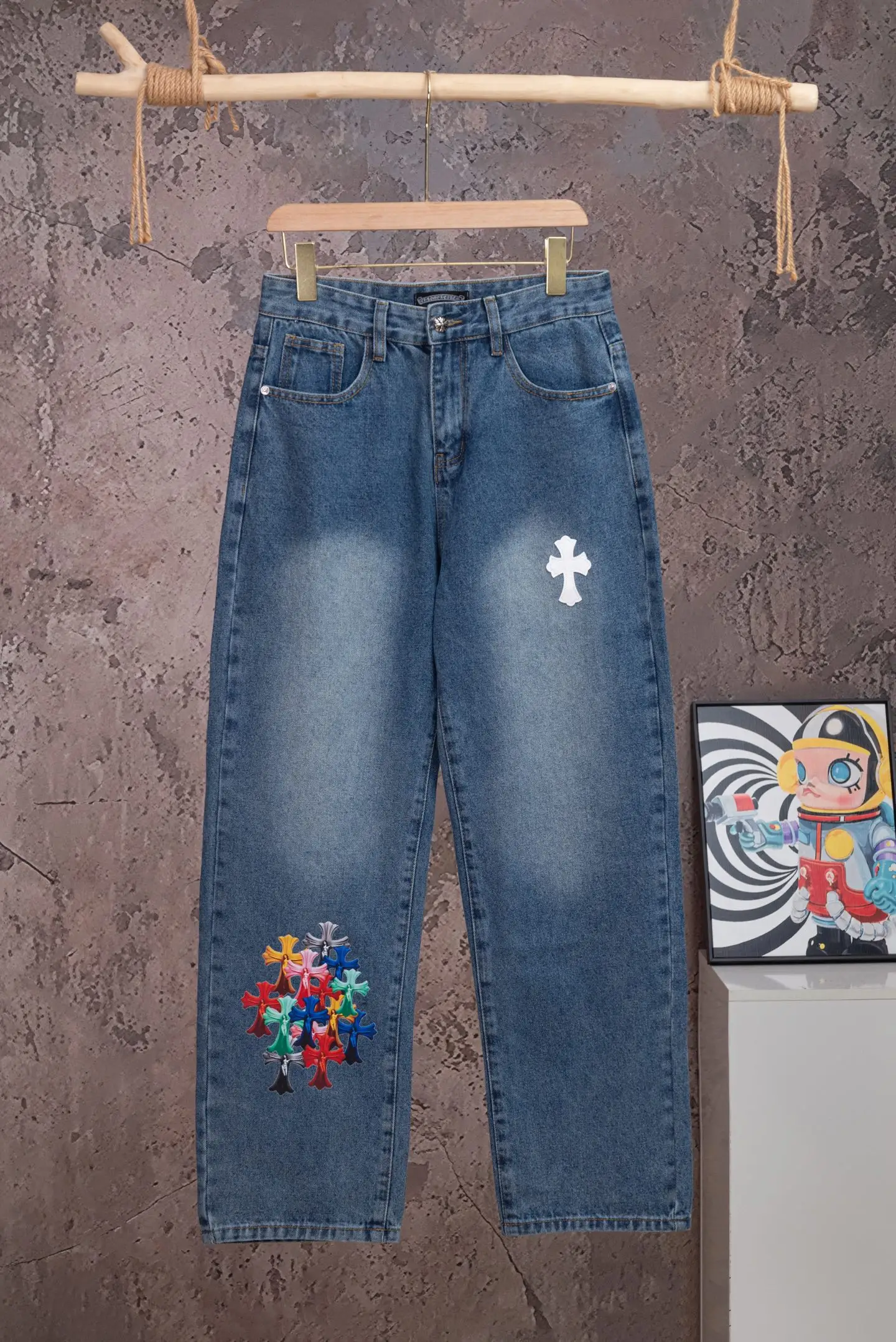 Chrome Hearts Multi-Color Cross Print Straight-Leg Jeans D18019773