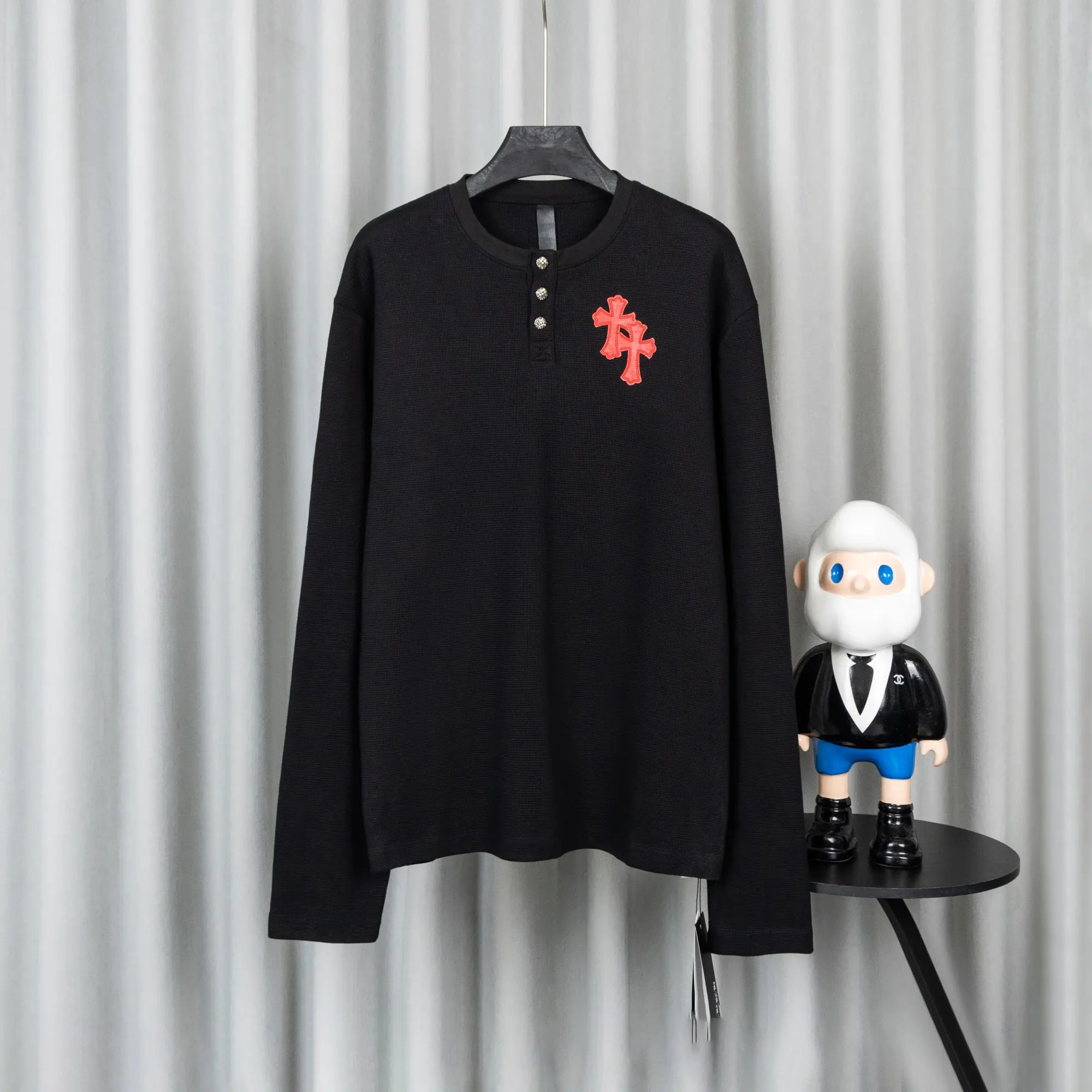 Chrome Hearts Waffle-Knit Henley Long-Sleeve Top D20019747
