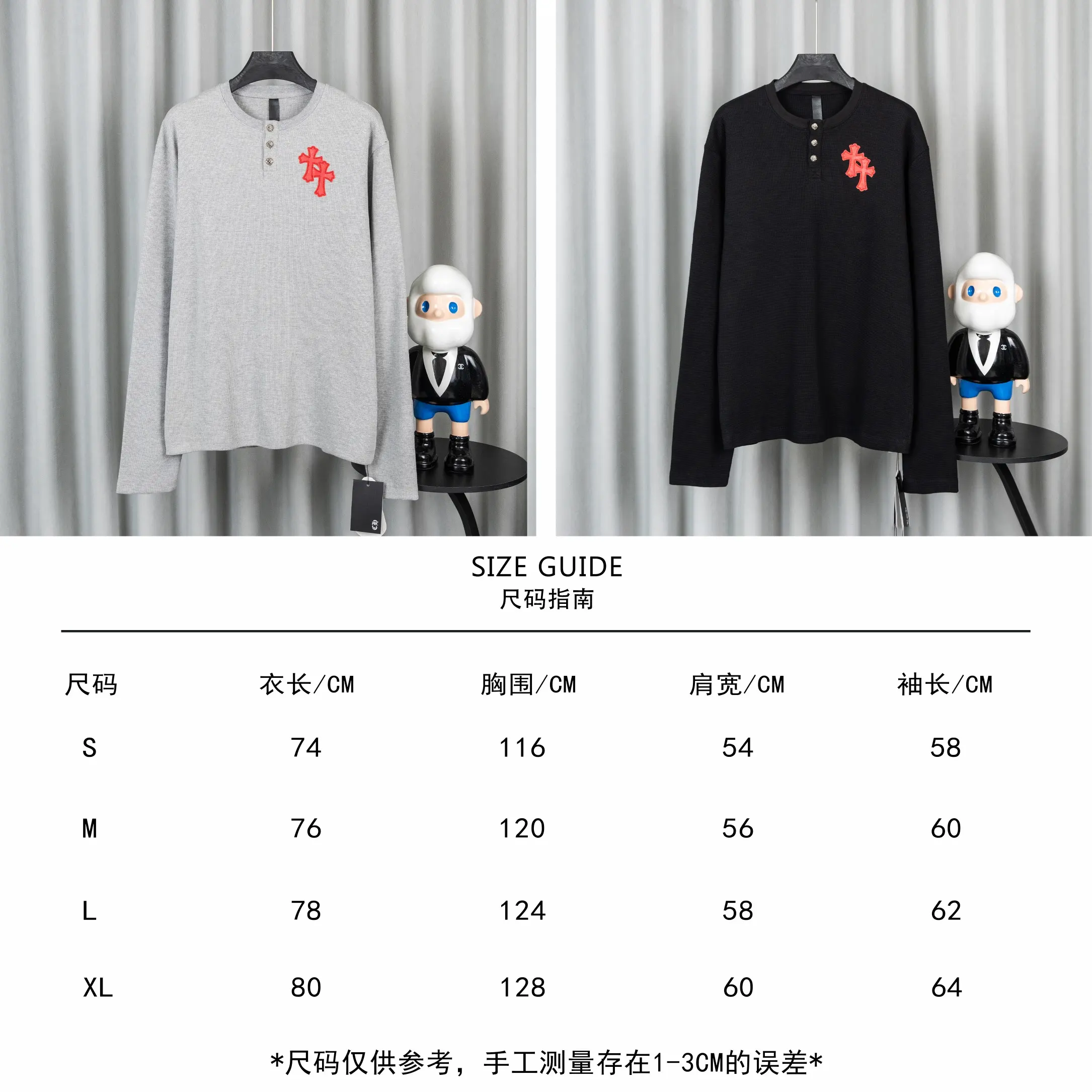 Chrome Hearts Waffle-Knit Henley Long-Sleeve Top D20019747 — view 3