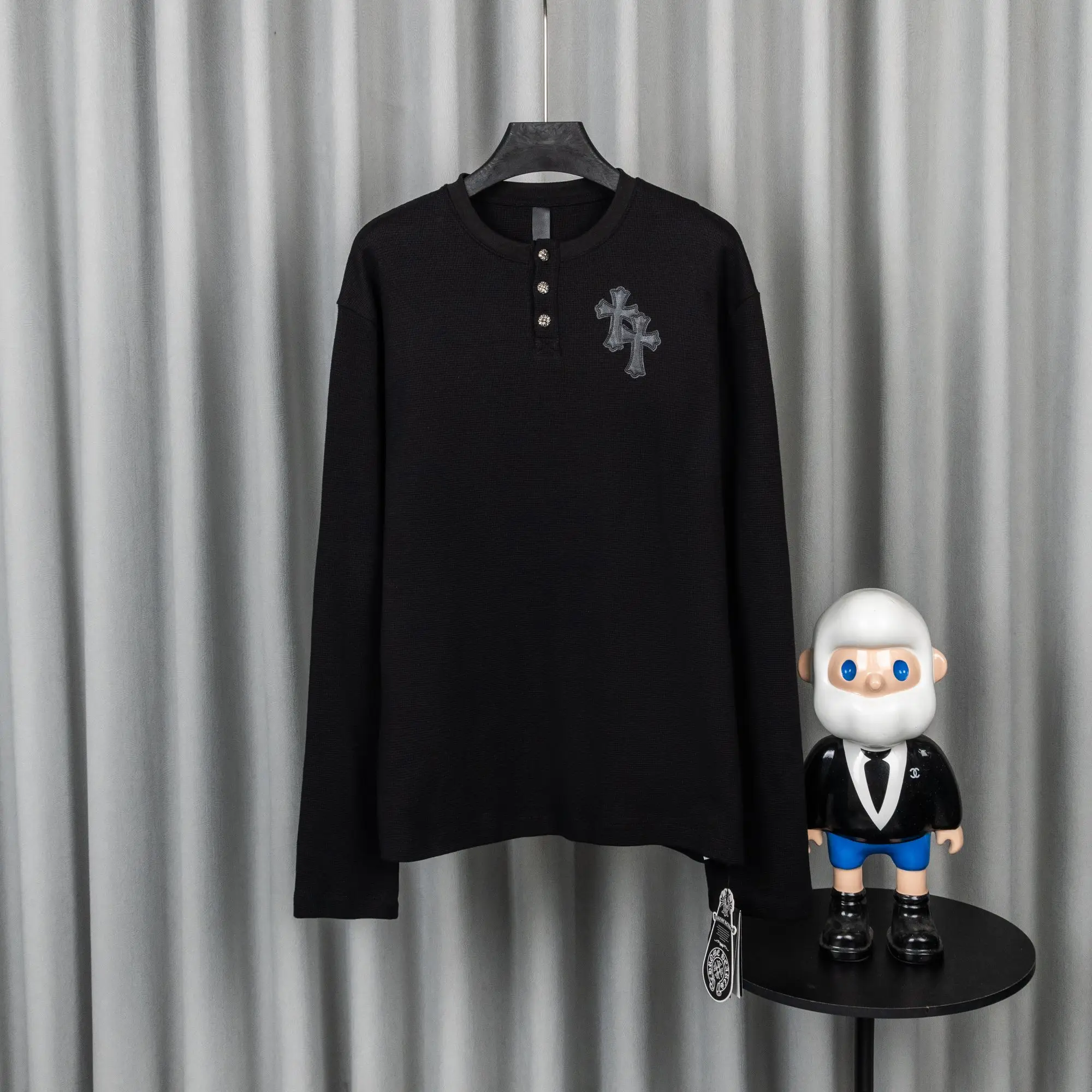 Chrome Hearts Waffle-Knit Henley Long-Sleeve Top D20019751