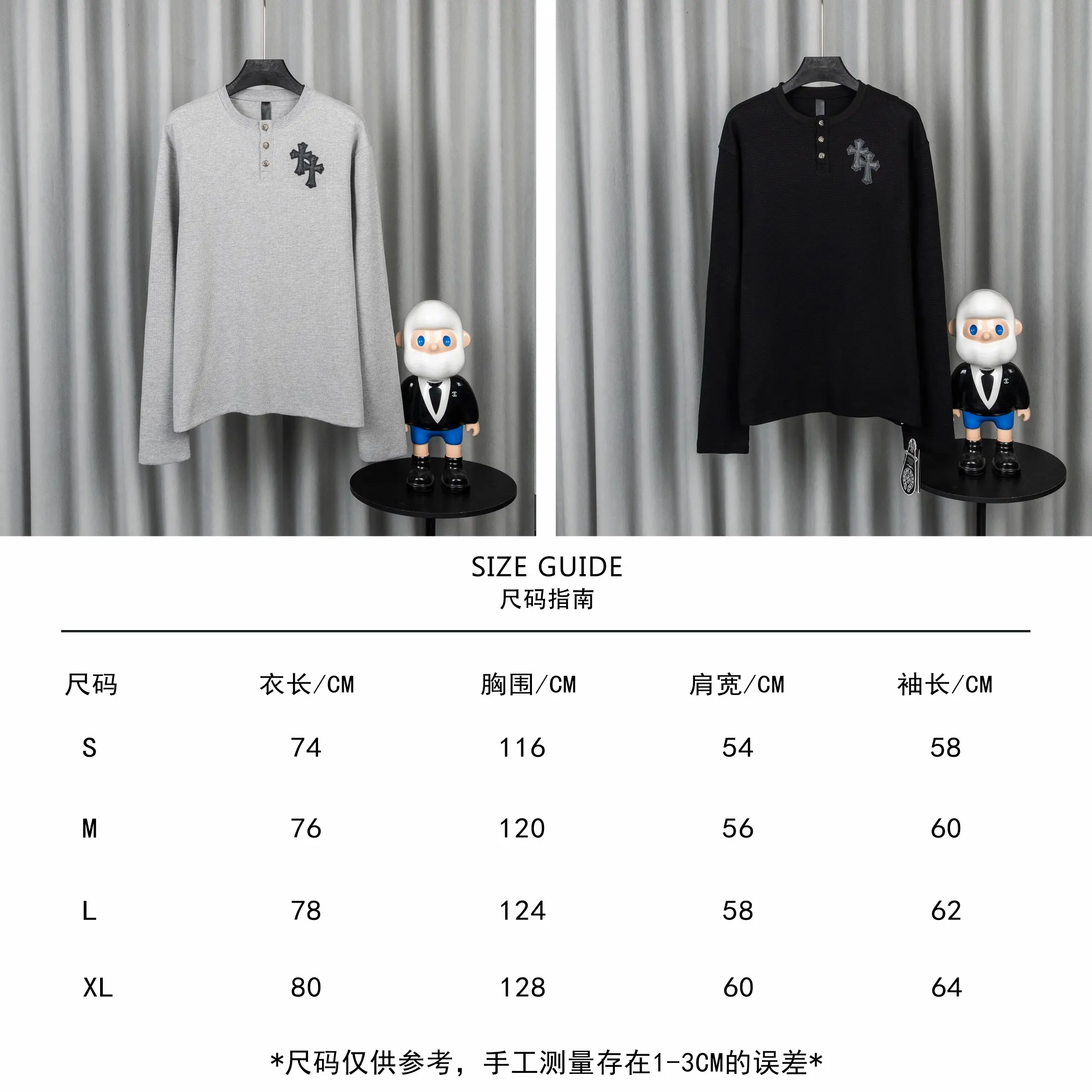 Chrome Hearts Waffle-Knit Henley Long-Sleeve Top D20019751 — view 3