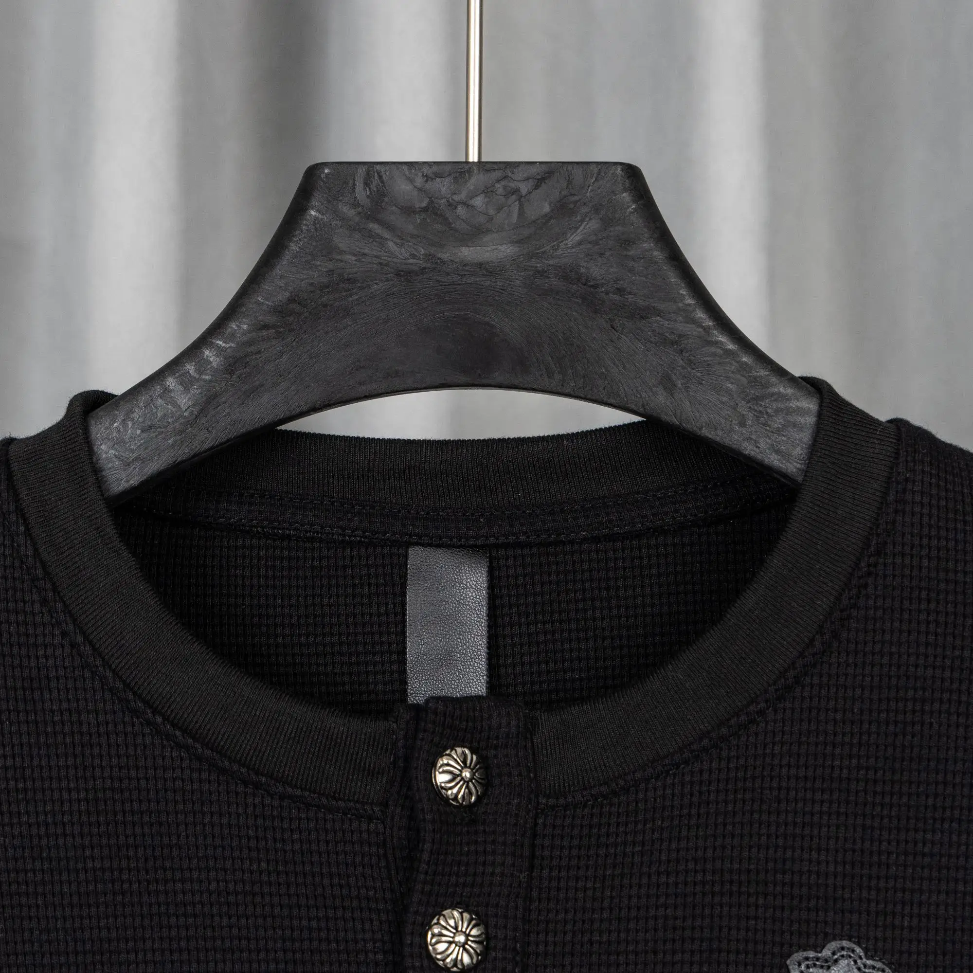 Chrome Hearts Waffle-Knit Henley Long-Sleeve Top D20019751 — view 4