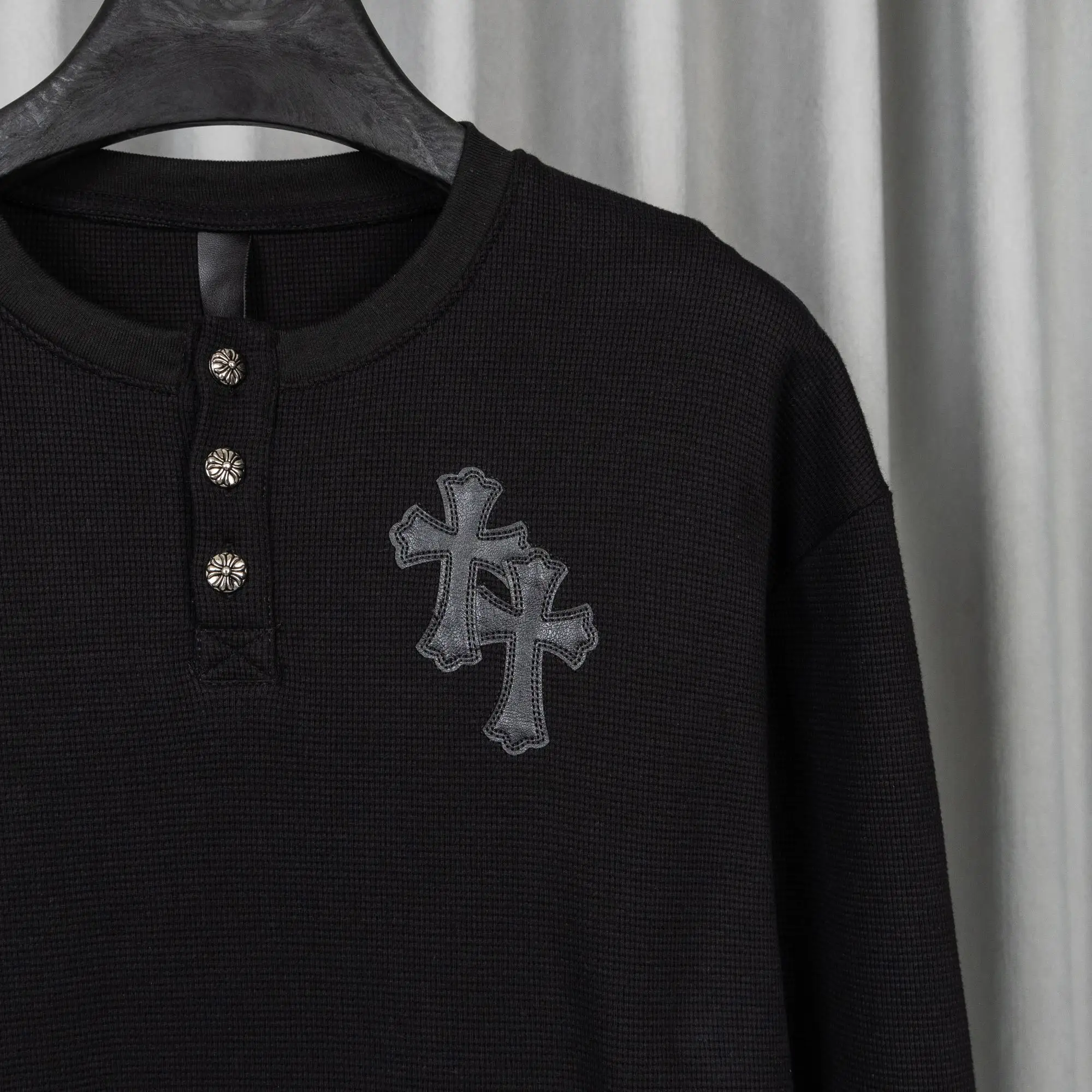 Chrome Hearts Waffle-Knit Henley Long-Sleeve Top D20019751 — view 5