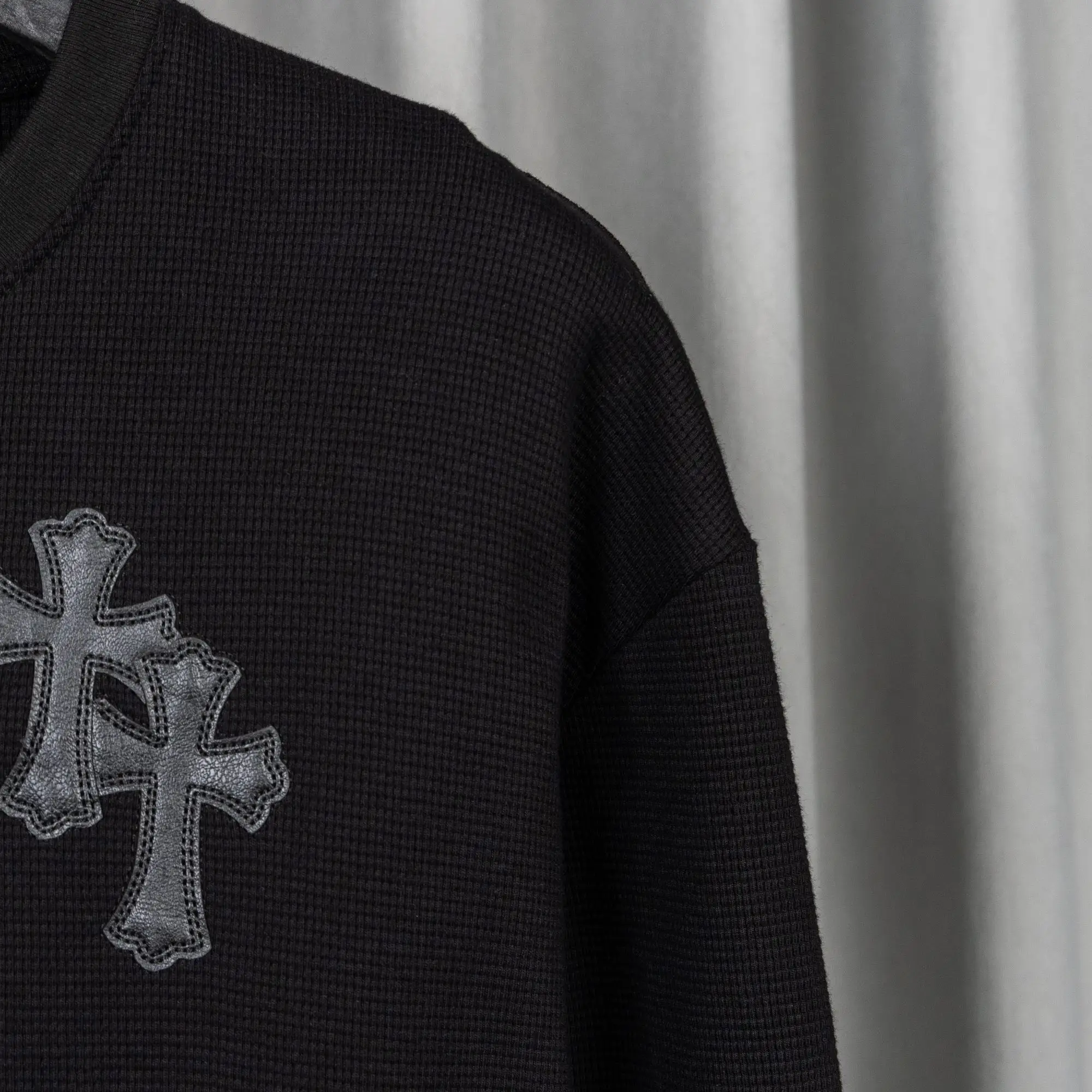 Chrome Hearts Waffle-Knit Henley Long-Sleeve Top D20019751 — view 6