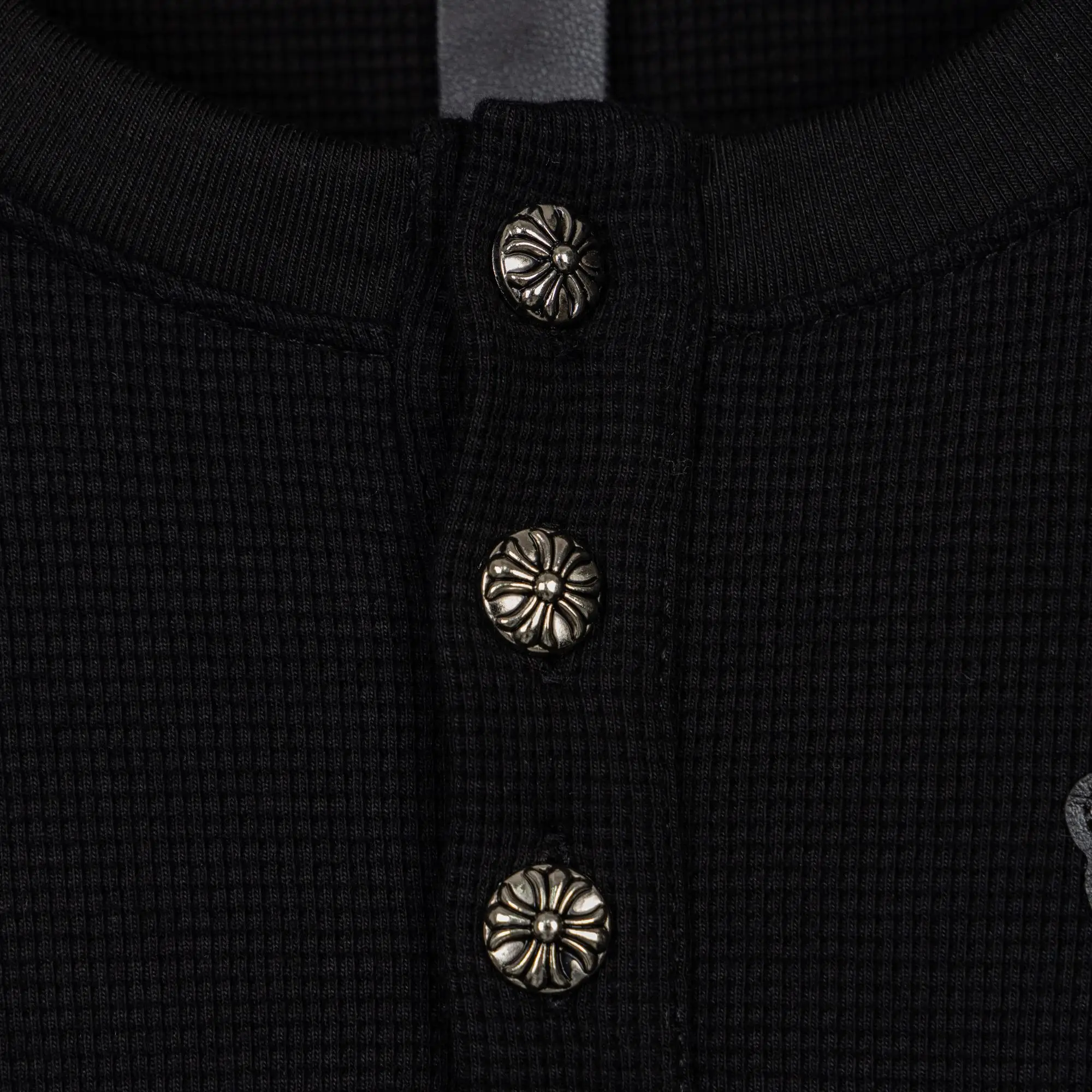 Chrome Hearts Waffle-Knit Henley Long-Sleeve Top D20019751 — view 8