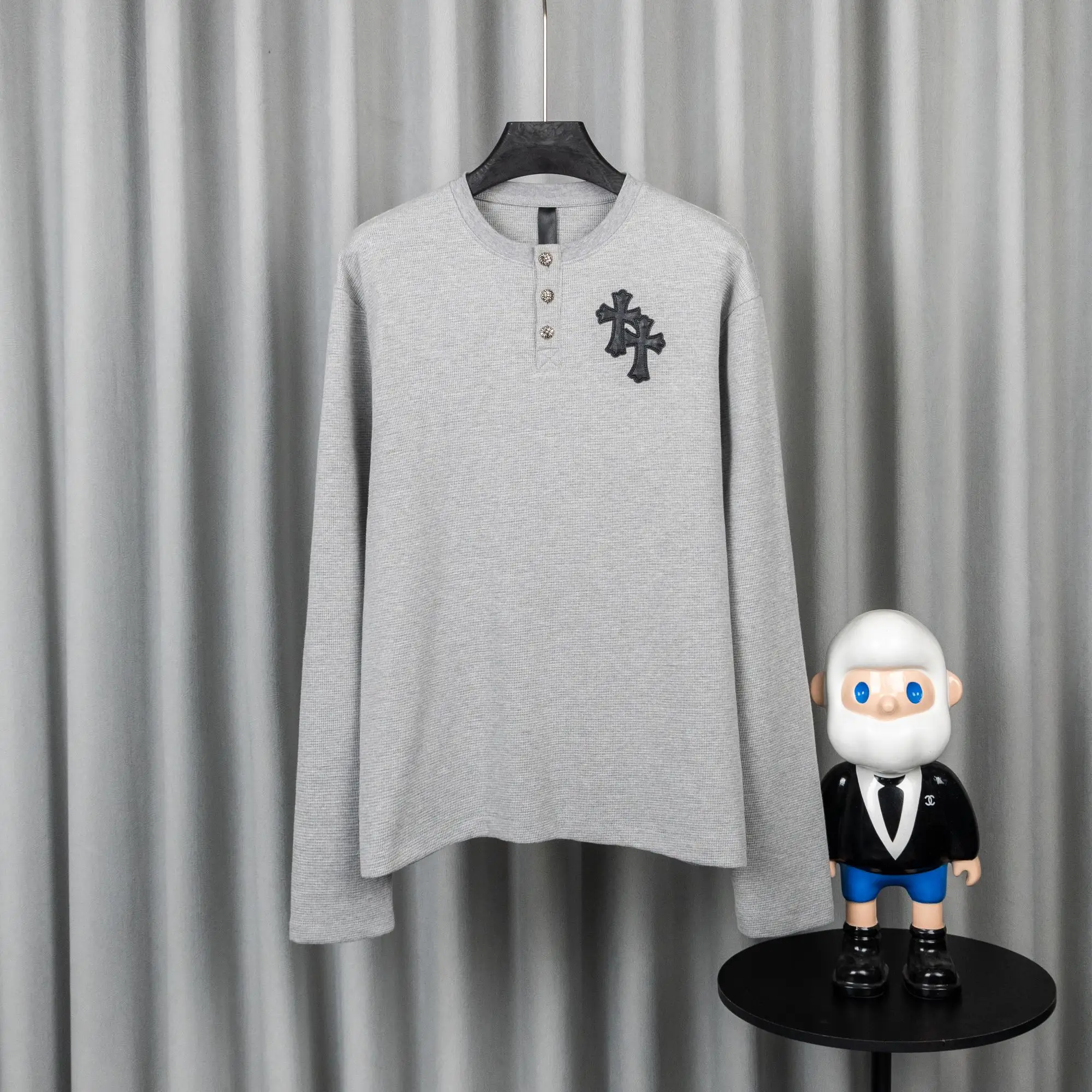 Chrome Hearts Waffle-Knit Henley Long Sleeve Top D20019752
