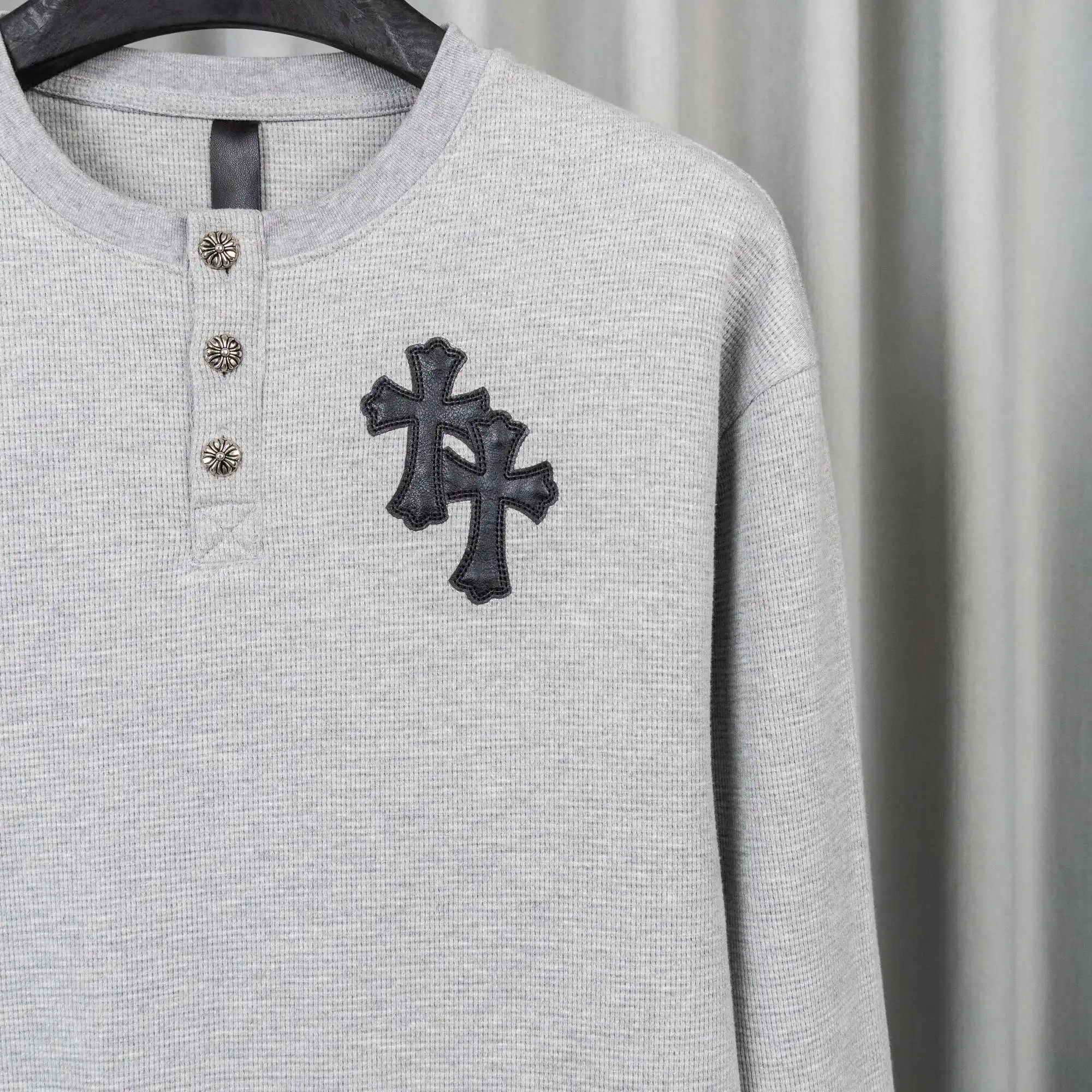 Chrome Hearts Waffle-Knit Henley Long Sleeve Top D20019752 — view 7