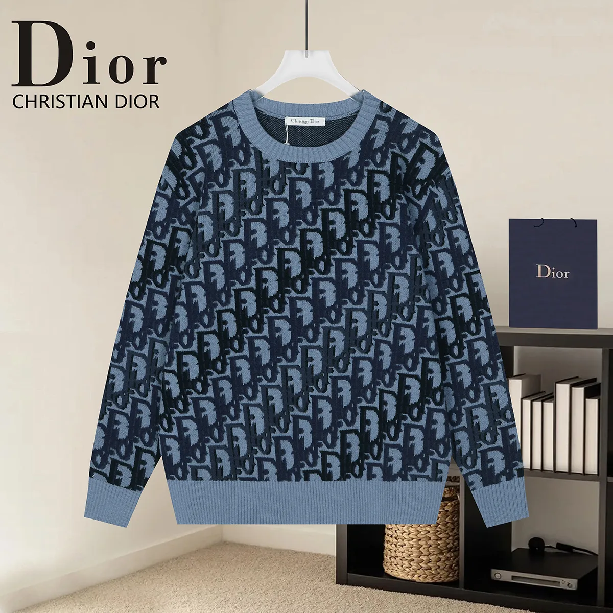 Oblique Jacquard Crew-Neck Sweater D20019796