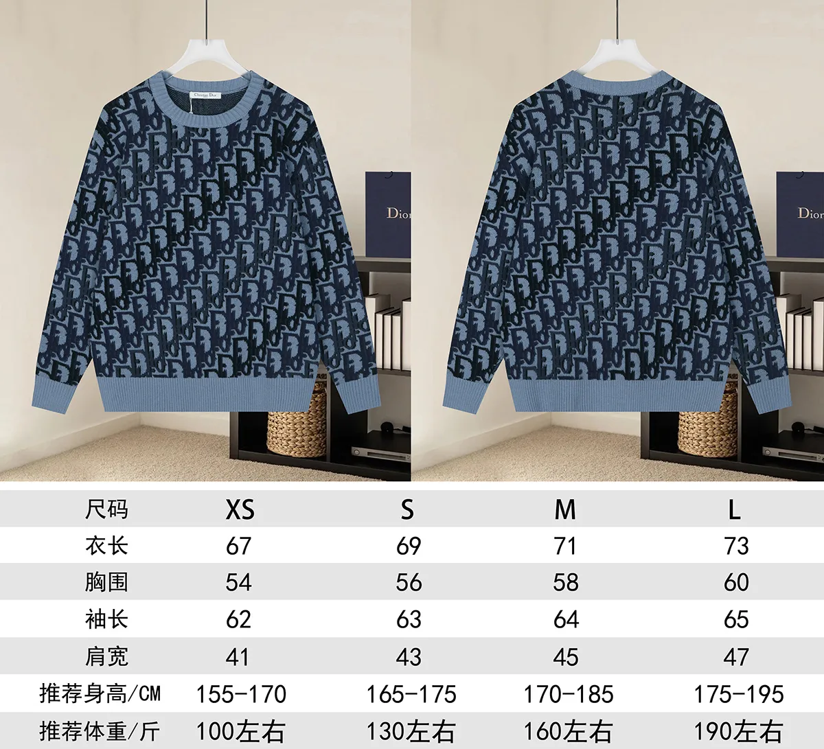 Oblique Jacquard Crew-Neck Sweater D20019796 — view 9