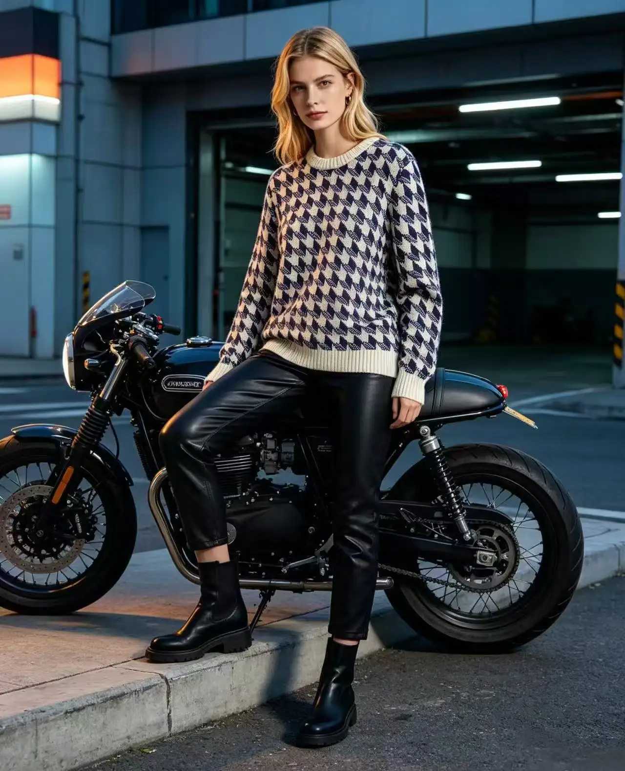 Houndstooth Jacquard Wool Crew-Neck Sweater D21019801 — view 5