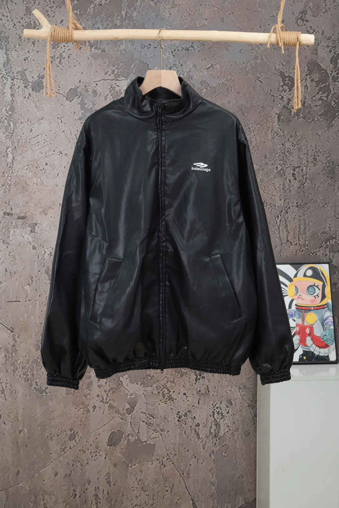 3B Logo Embroidered Faux Leather Track Jacket D22519788