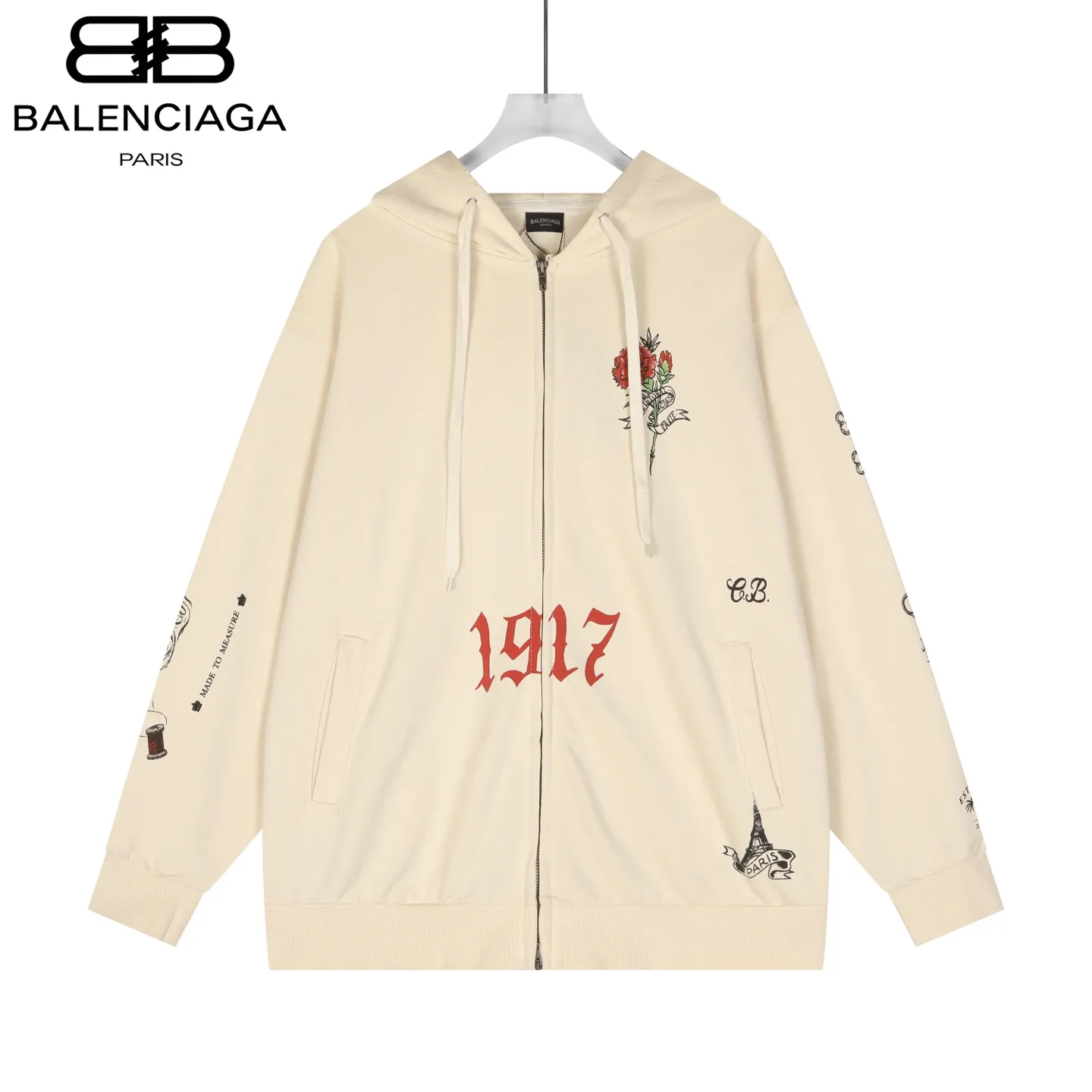 Tattoo 1917 Oversized Zip-Up Hoodie D22519808