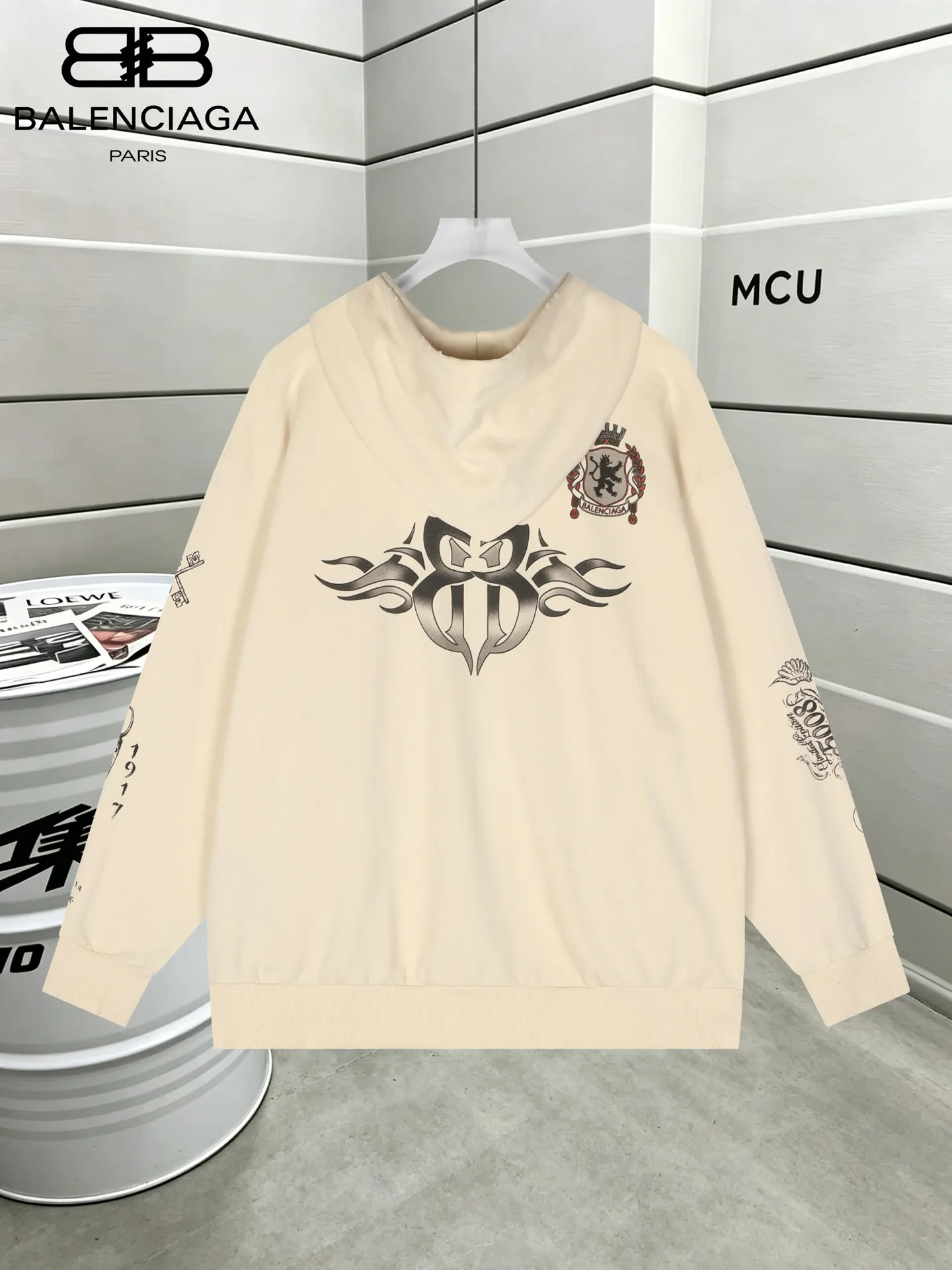 Tattoo Print Oversized Zip-Up Hoodie D22519807 — view 2