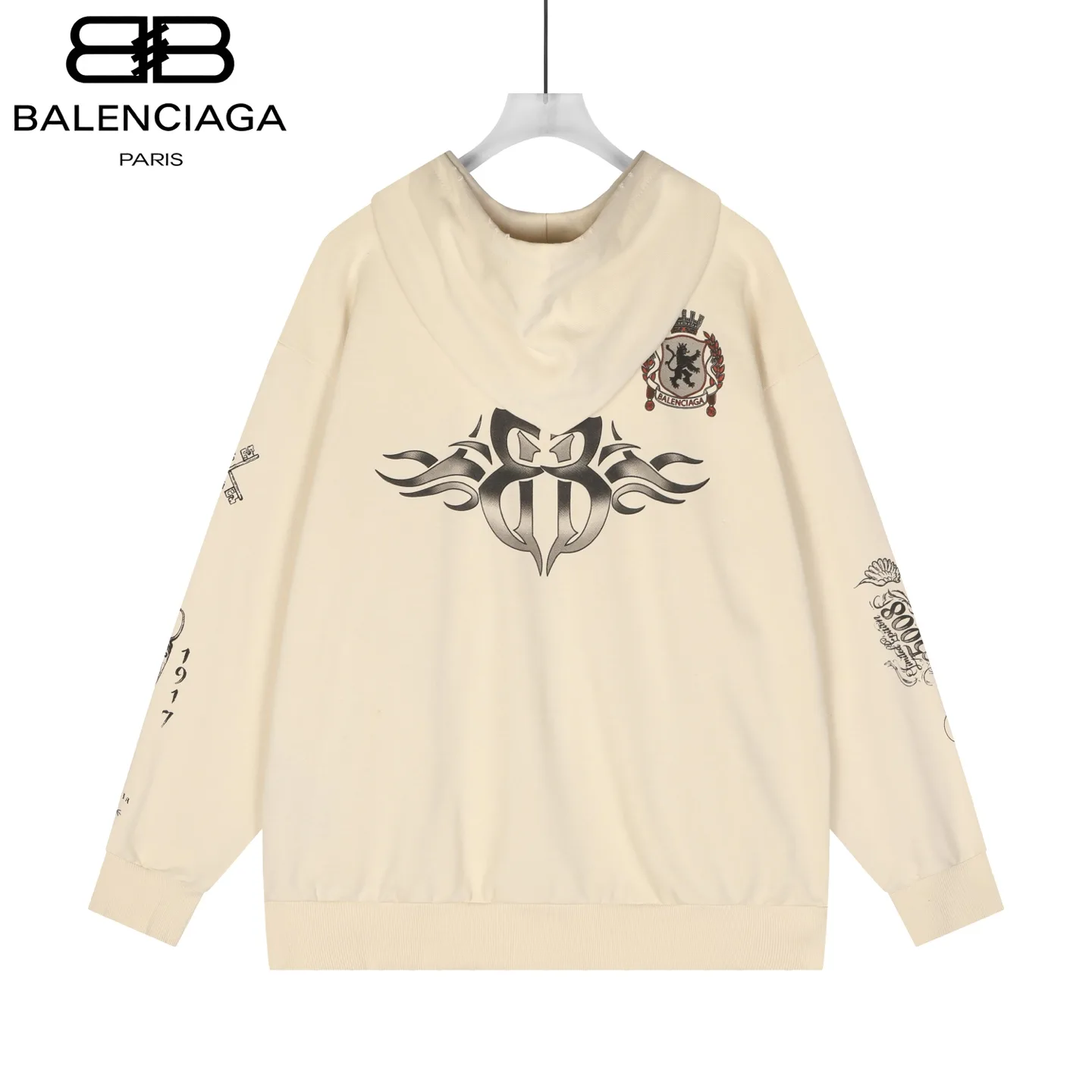 Tattoo Print Oversized Zip-Up Hoodie D22519807 — view 13