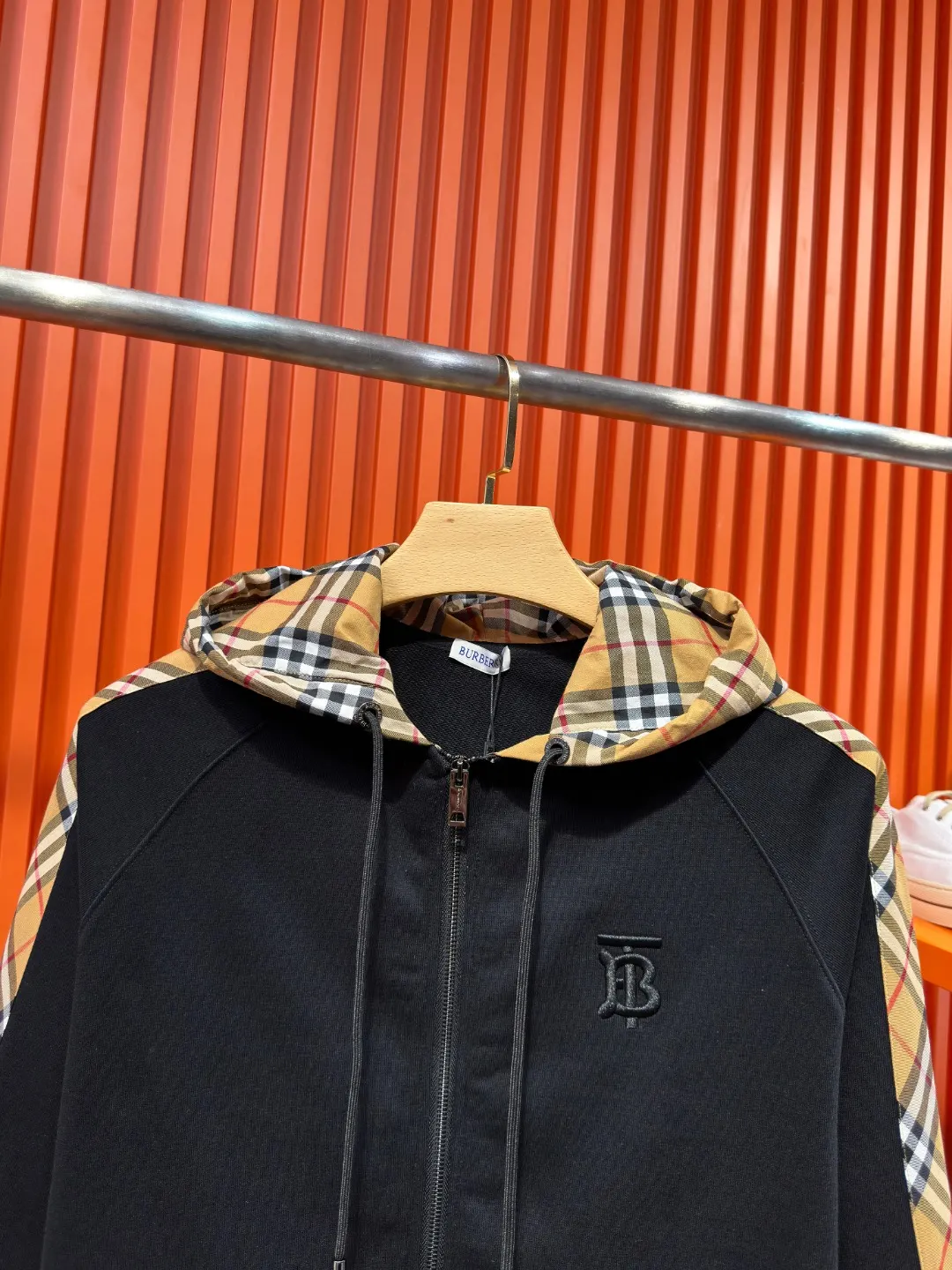 Vintage Check Panel Cotton Blend Zip Hoodie D23519721 — view 4
