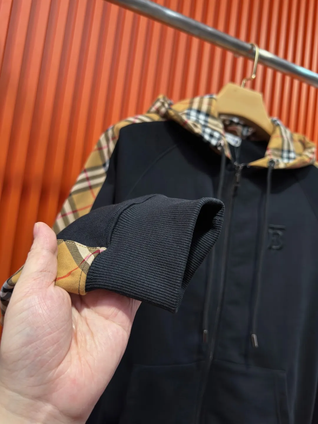 Vintage Check Panel Cotton Blend Zip Hoodie D23519721 — view 6