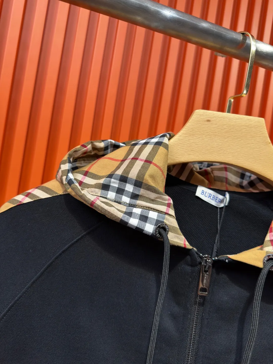 Vintage Check Panel Cotton Blend Zip Hoodie D23519721 — view 8