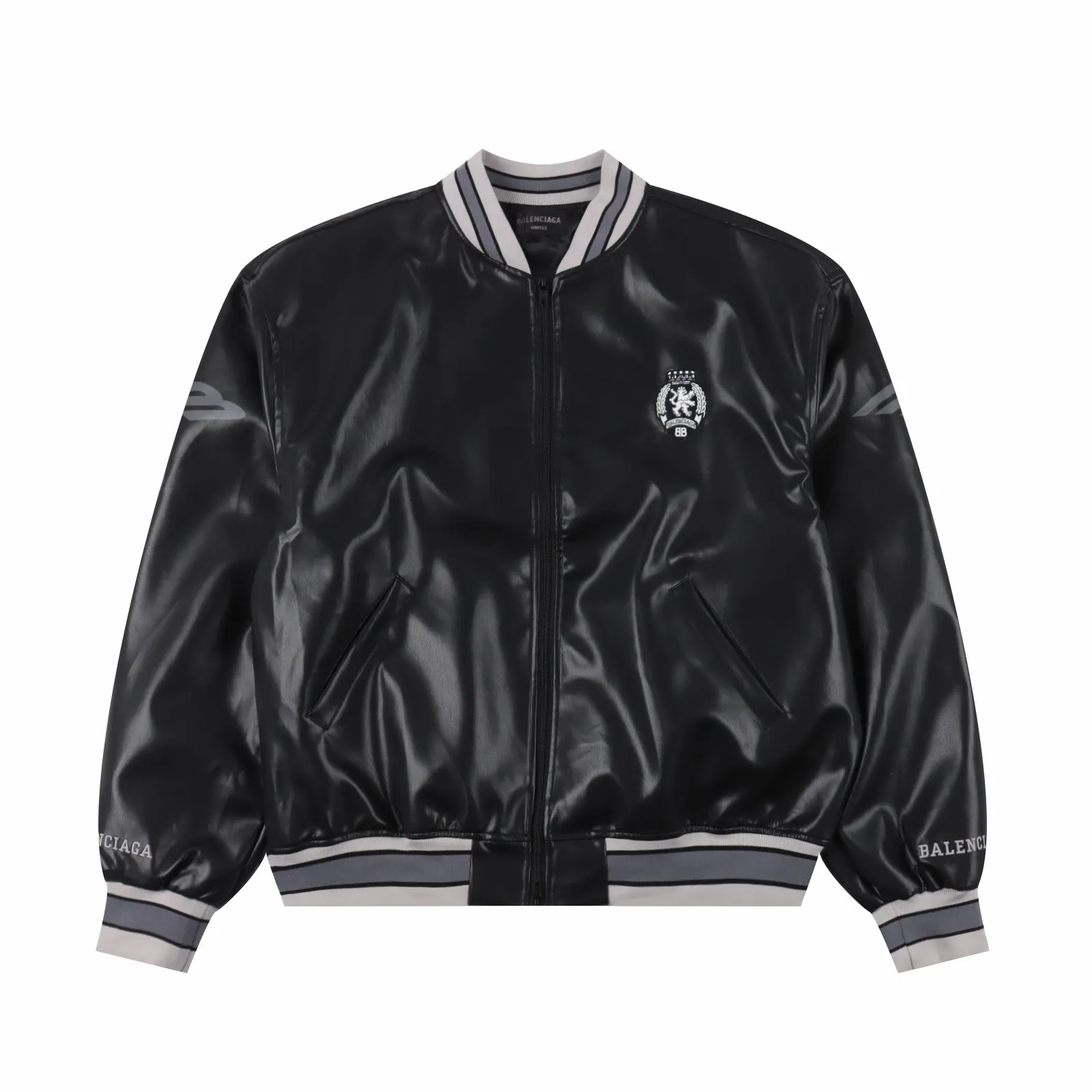 Embroidered Faux Leather Bomber Jacket D24019793