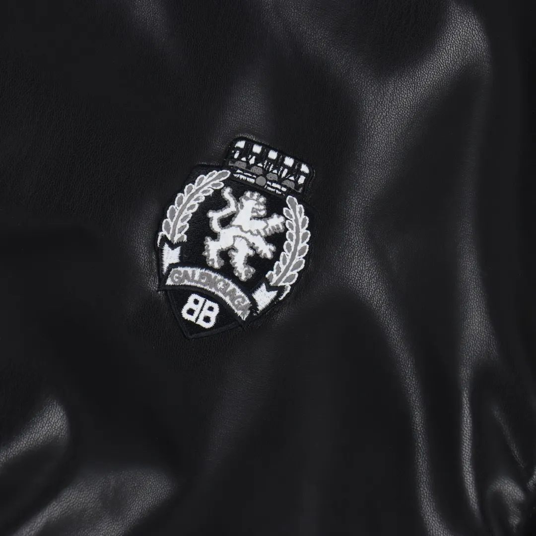 Embroidered Faux Leather Bomber Jacket D24019793 — view 3