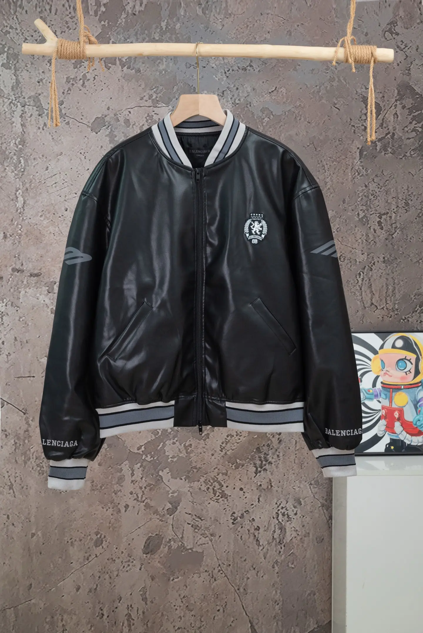 Embroidered Faux Leather Bomber Jacket D24019794