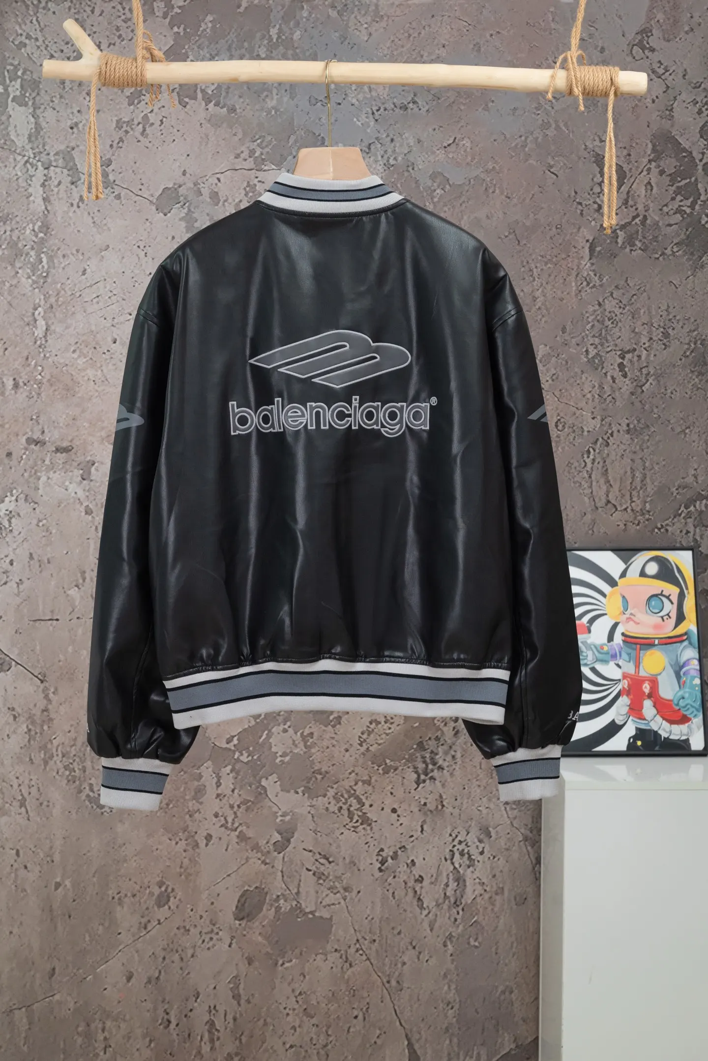 Embroidered Faux Leather Bomber Jacket D24019794 — view 2