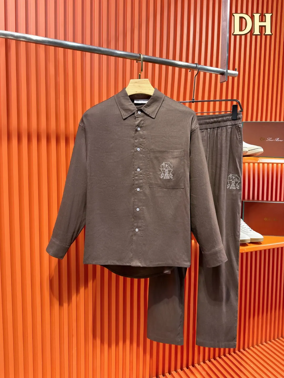 Embroidered Tencel-Linen Shirt and Trousers Set D41019720