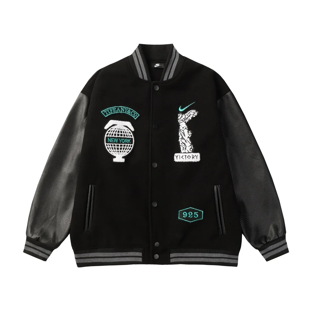 Embroidered Patch Leather-Sleeve Varsity Jacket D24522174