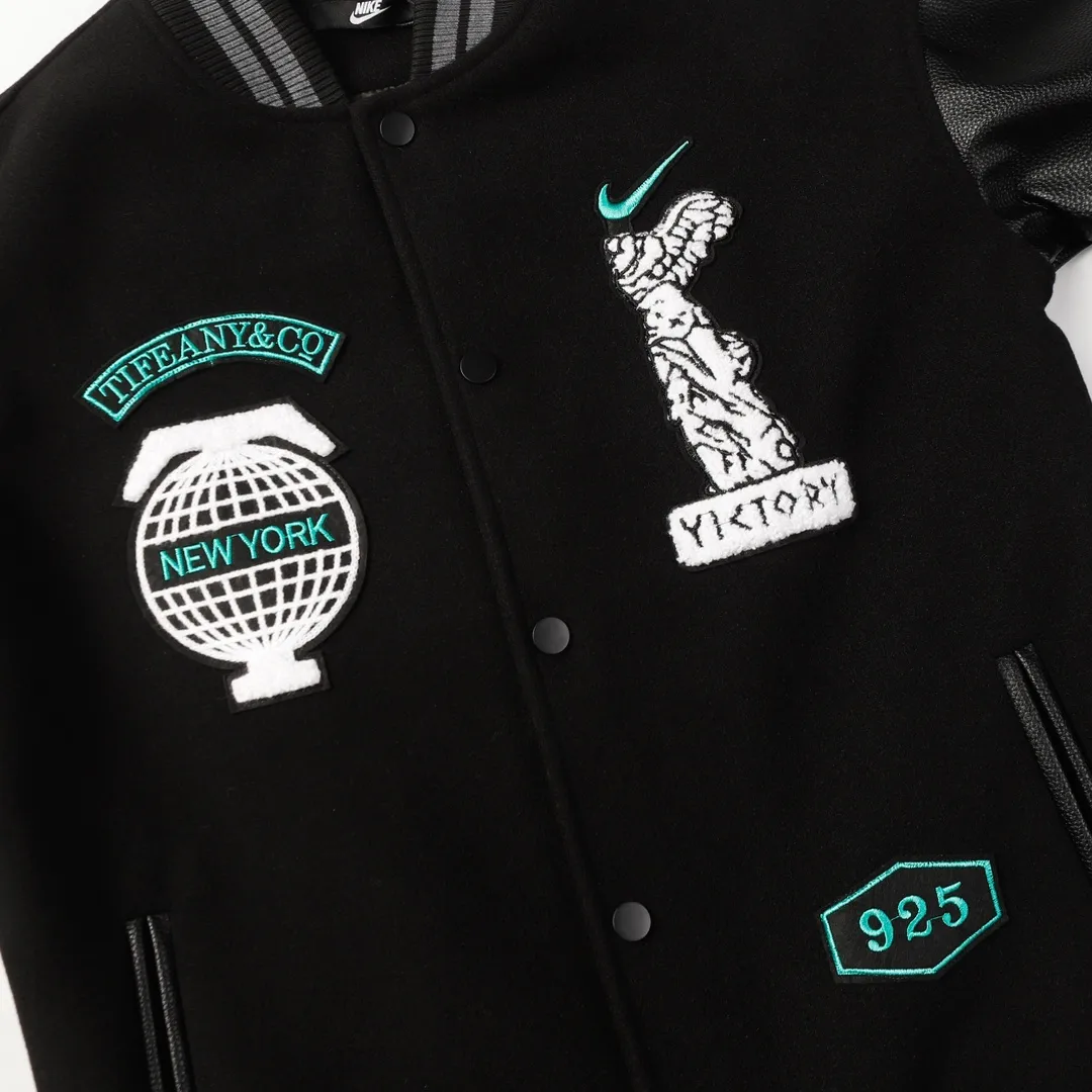Embroidered Patch Leather-Sleeve Varsity Jacket D24522174 — view 3