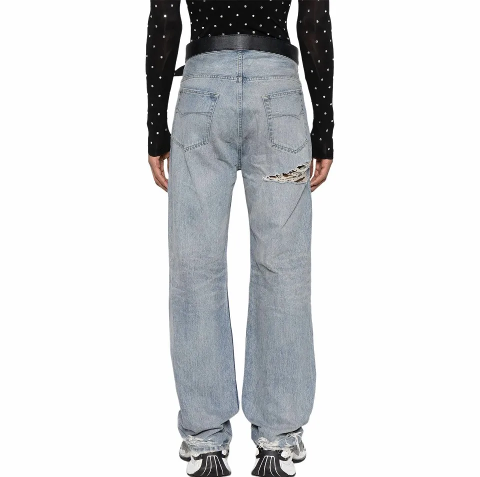 Distressed Straight-Leg Jeans with Integrated Belt D27018616 — view 3