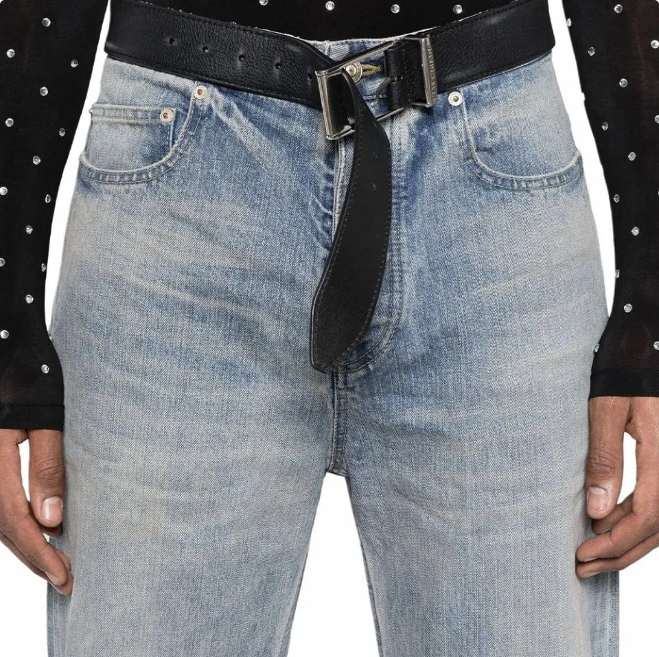 Distressed Straight-Leg Jeans with Integrated Belt D27018616 — view 4