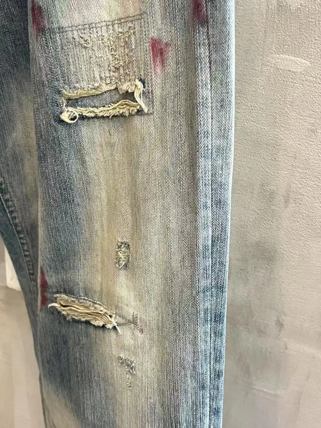 ANCELLM Distressed Patchwork Tapered Jeans D19520578 — view 3