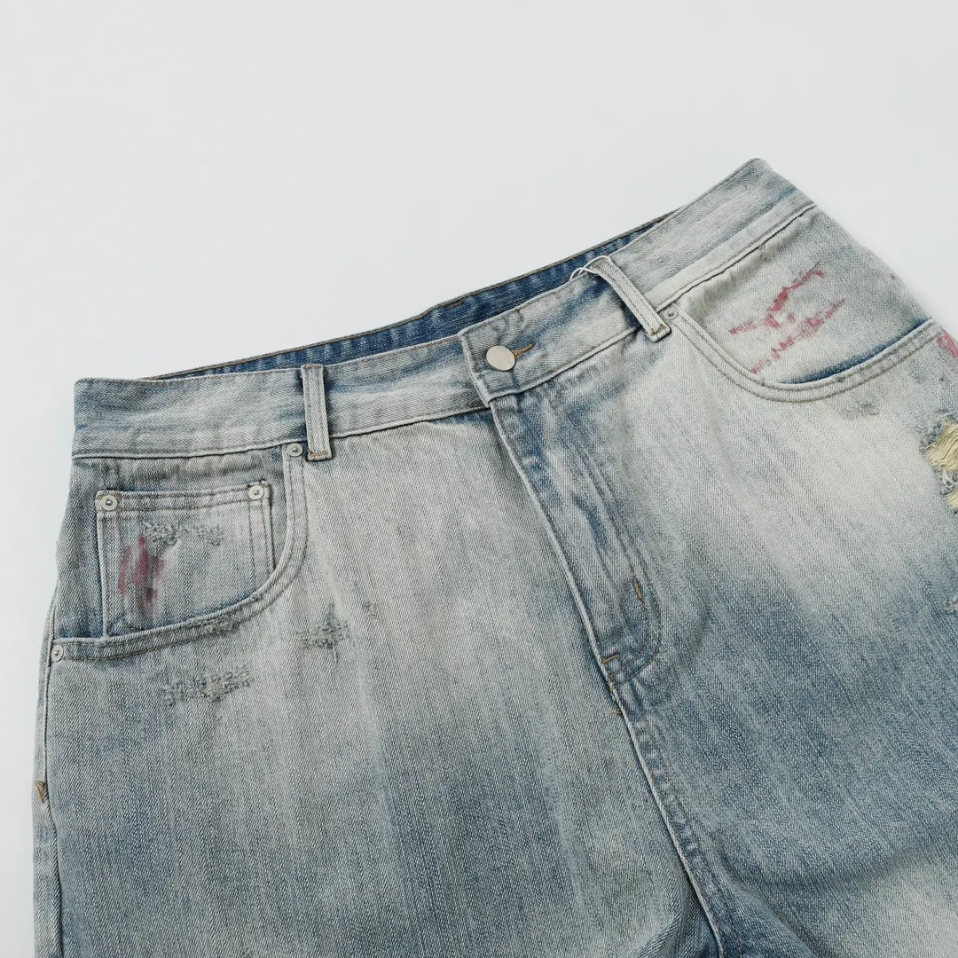 ANCELLM Distressed Patchwork Tapered Jeans D19520578 — view 12
