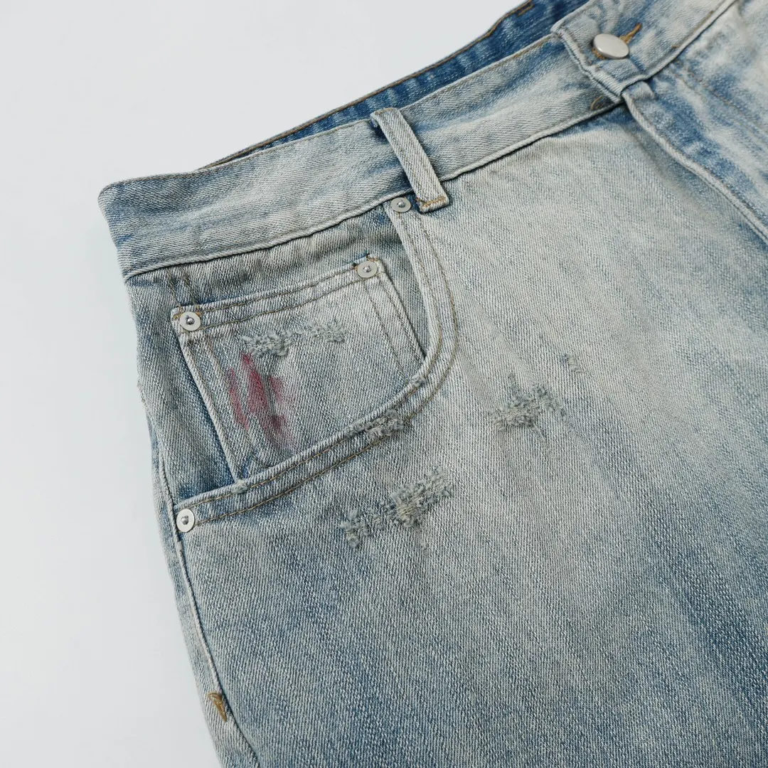 ANCELLM Distressed Patchwork Tapered Jeans D19520578 — view 14