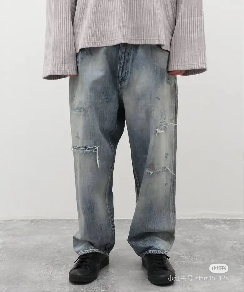 ANCELLM Distressed Patchwork Tapered Jeans D19520578 — view 23