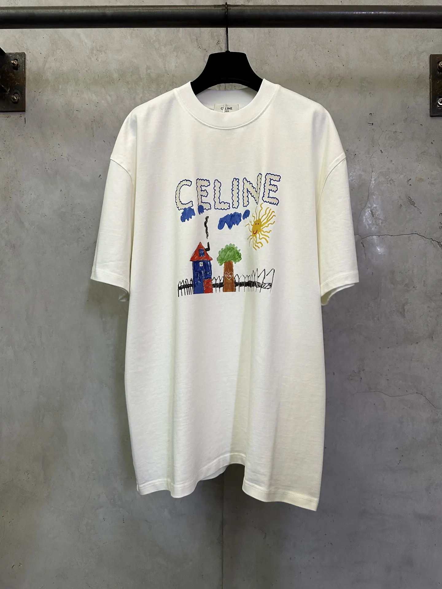 Celine Drawing Print Heavyweight Cotton T-Shirt D22012354