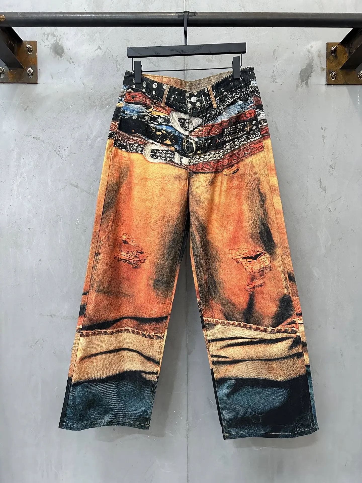 Trompe L'oeil Print Wide-Leg Jeans D31022226