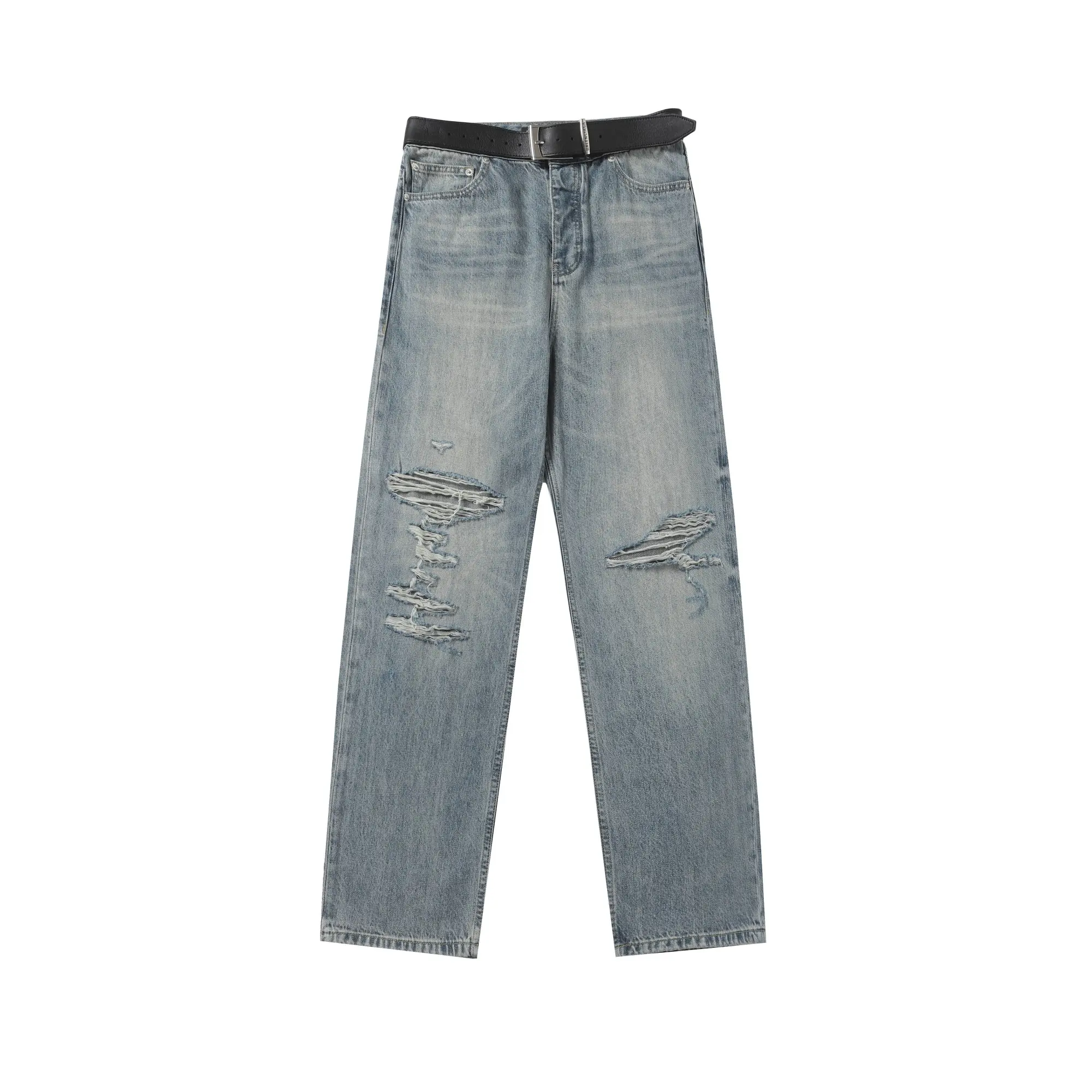 Distressed Straight-Leg Jeans with Integrated Leather Belt D27018716 — view 10