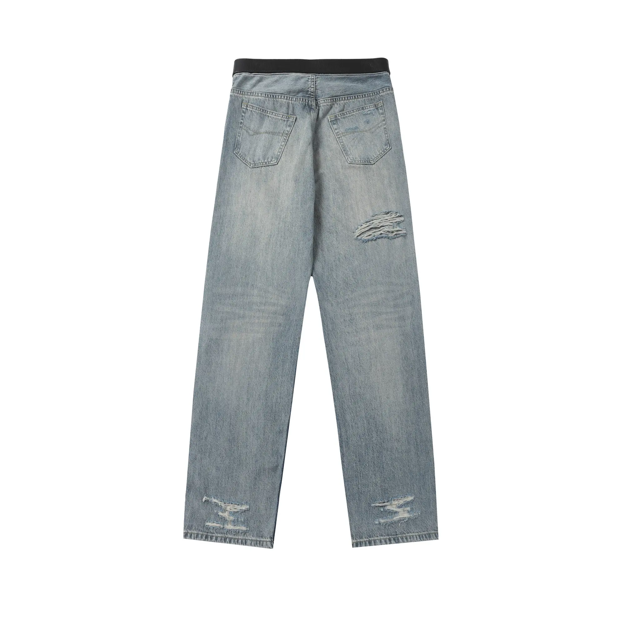 Distressed Straight-Leg Jeans with Integrated Leather Belt D27018716 — view 11