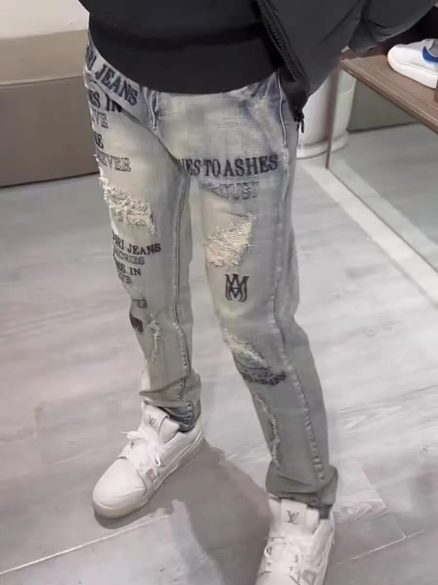 Distressed Graphic Print Slim-Fit Jeans D14521830 — view 10