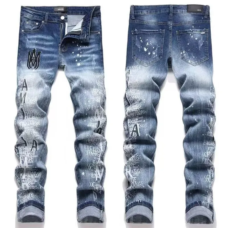 Logo Patch Paint-Splatter Slim-Fit Jeans D14521829