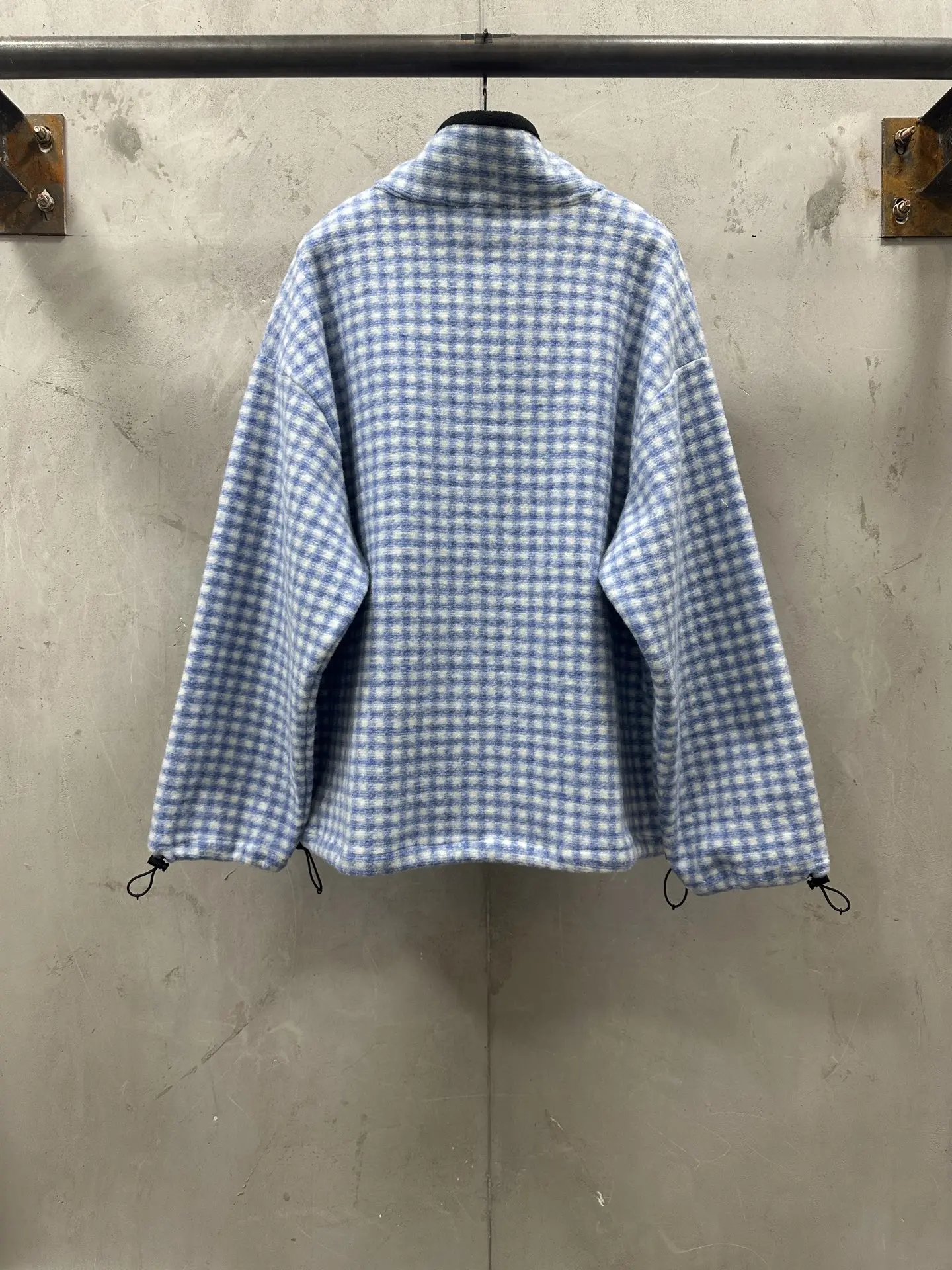 Embroidered Gingham Fleece Zip-Up Jacket D37022269 — view 2