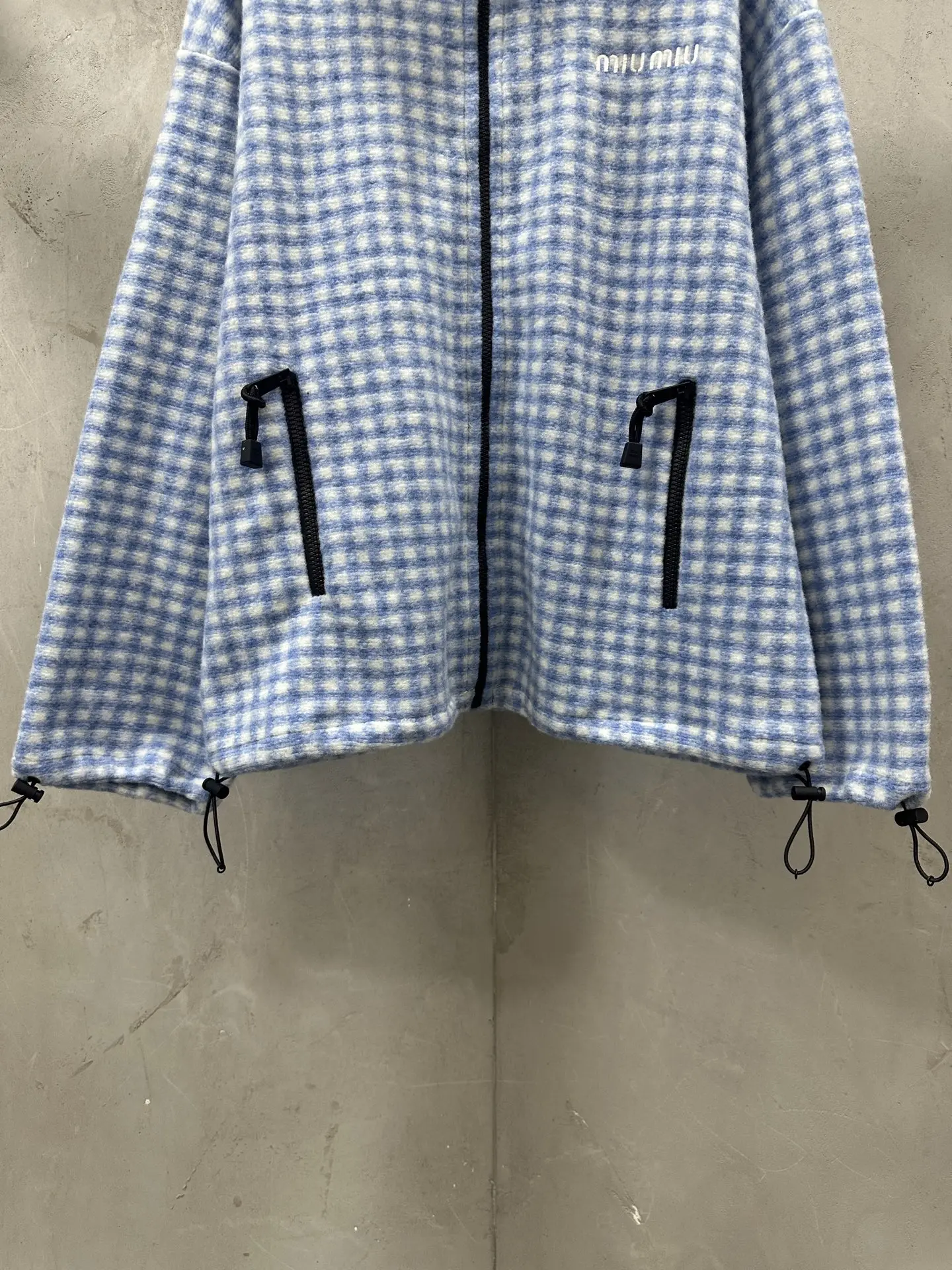 Embroidered Gingham Fleece Zip-Up Jacket D37022269 — view 4