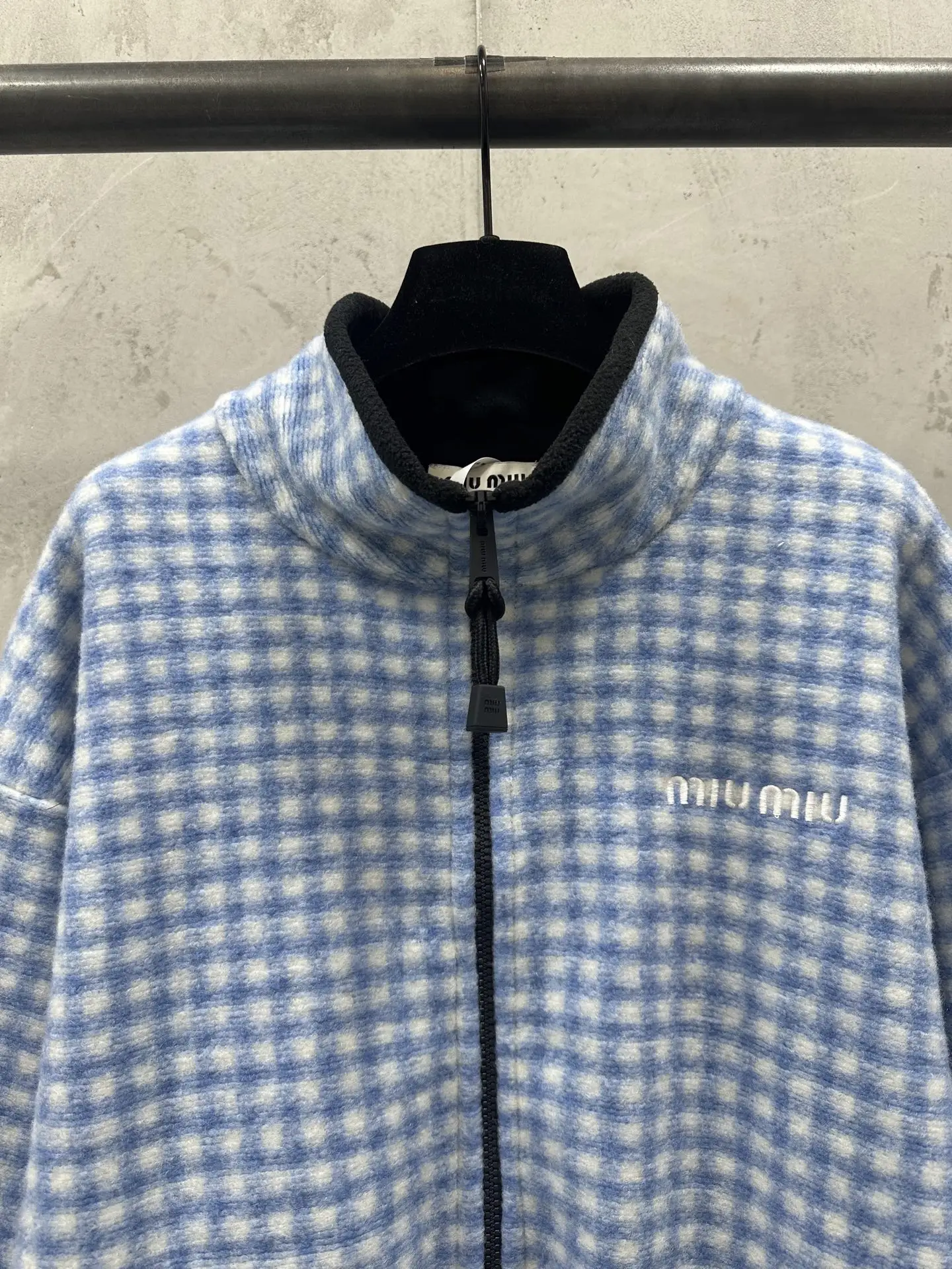 Embroidered Gingham Fleece Zip-Up Jacket D37022269 — view 5