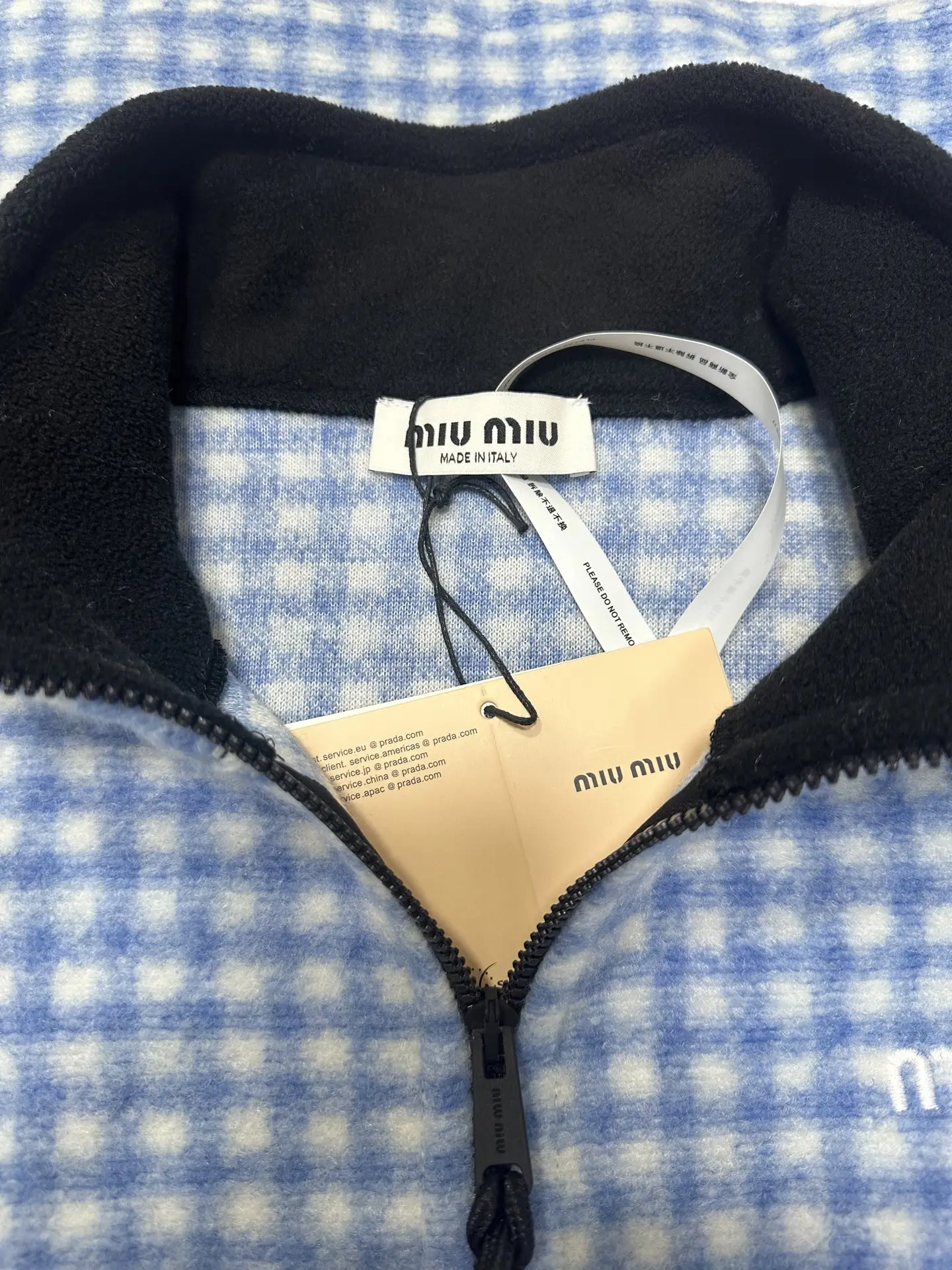 Embroidered Gingham Fleece Zip-Up Jacket D37022269 — view 6