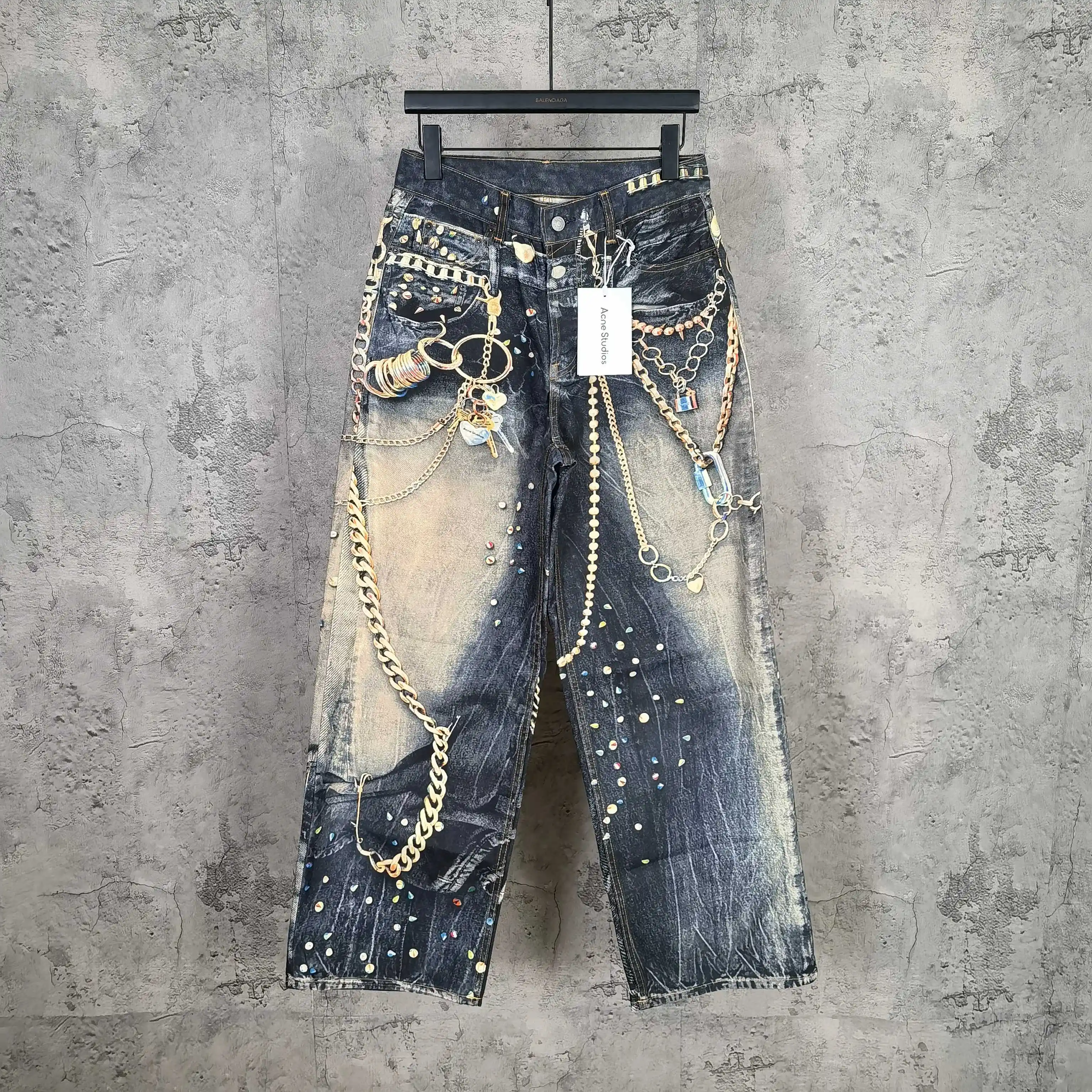 Trompe L'oeil Chain Print Wide-Leg Jeans D26023243