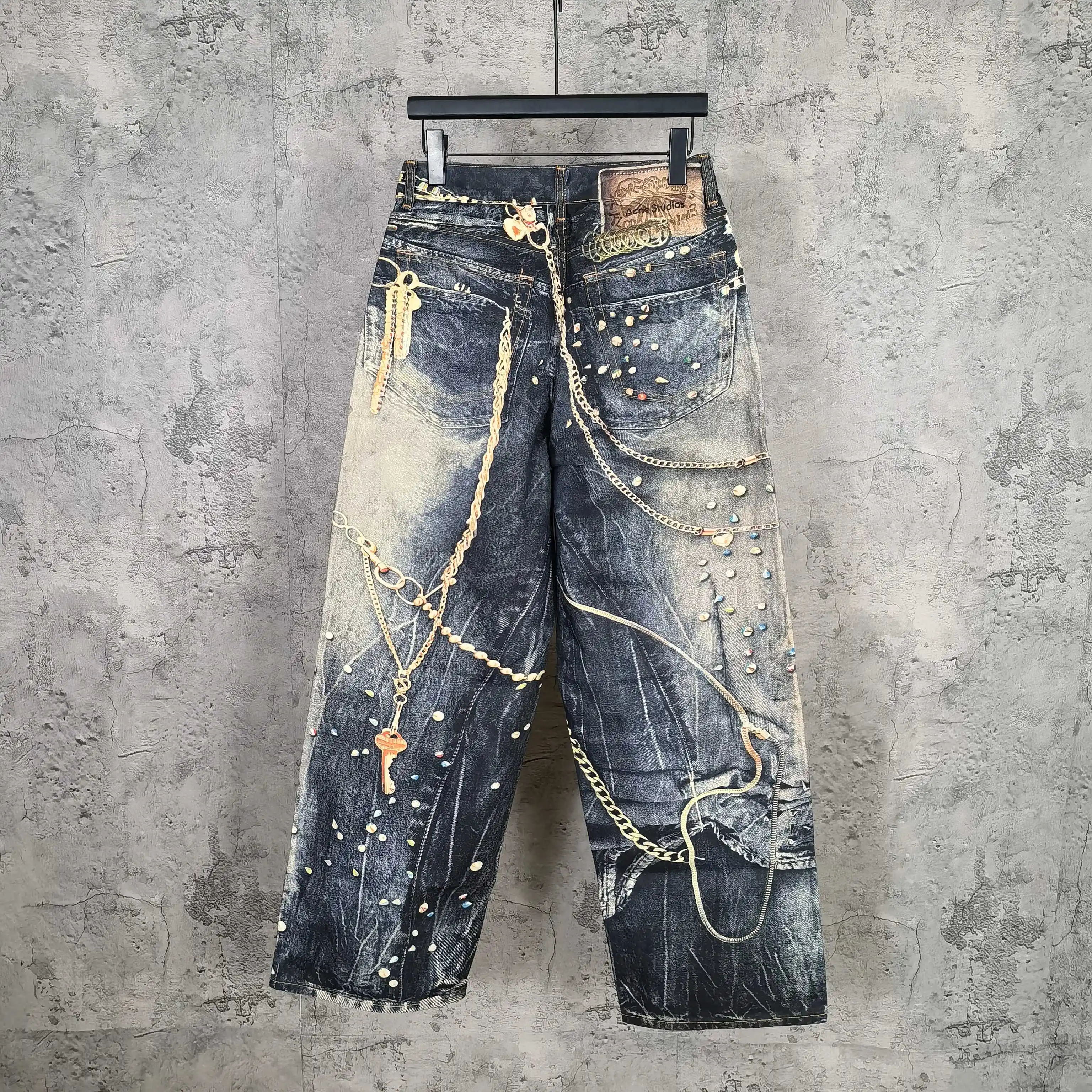 Trompe L'oeil Chain Print Wide-Leg Jeans D26023243 — view 2