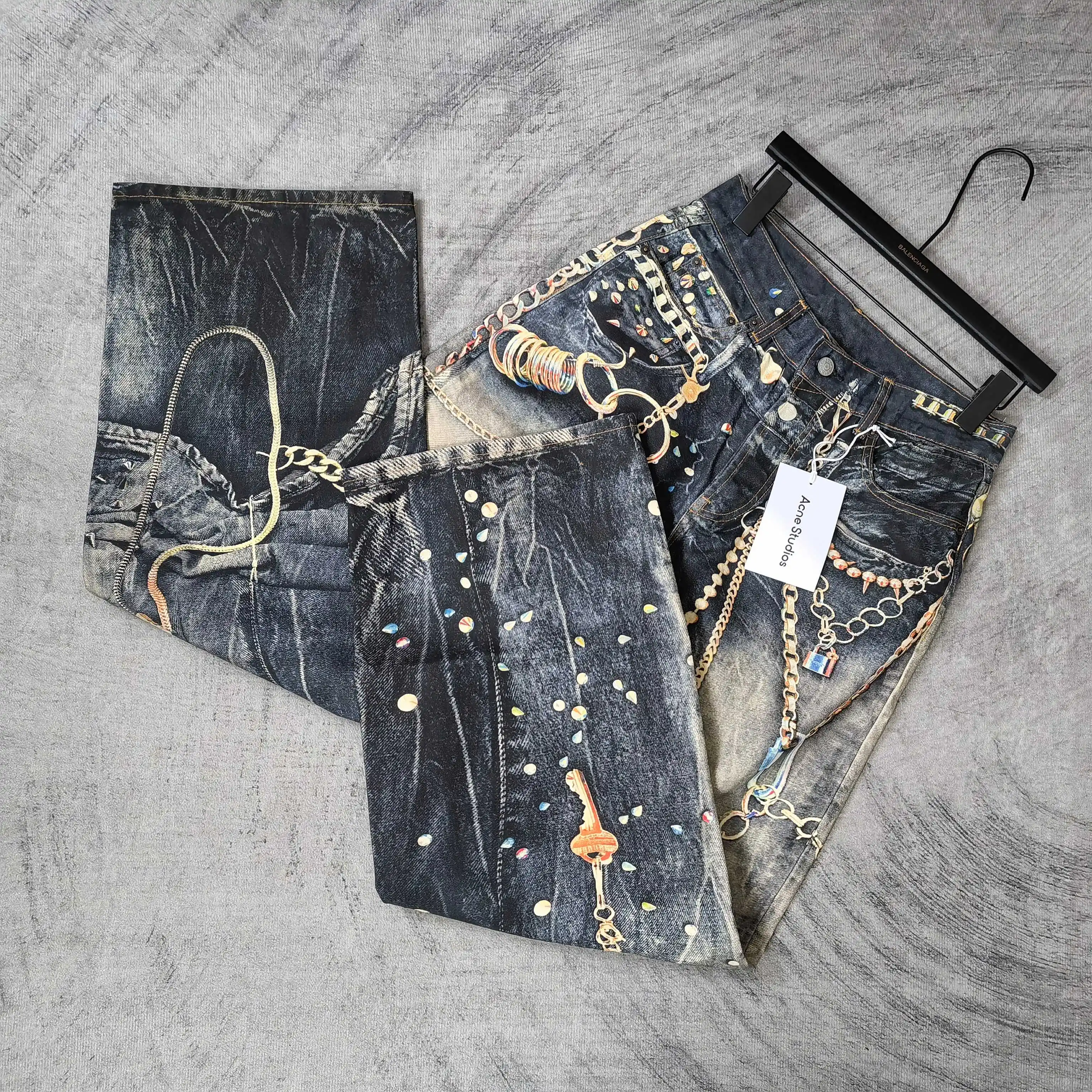 Trompe L'oeil Chain Print Wide-Leg Jeans D26023243 — view 4