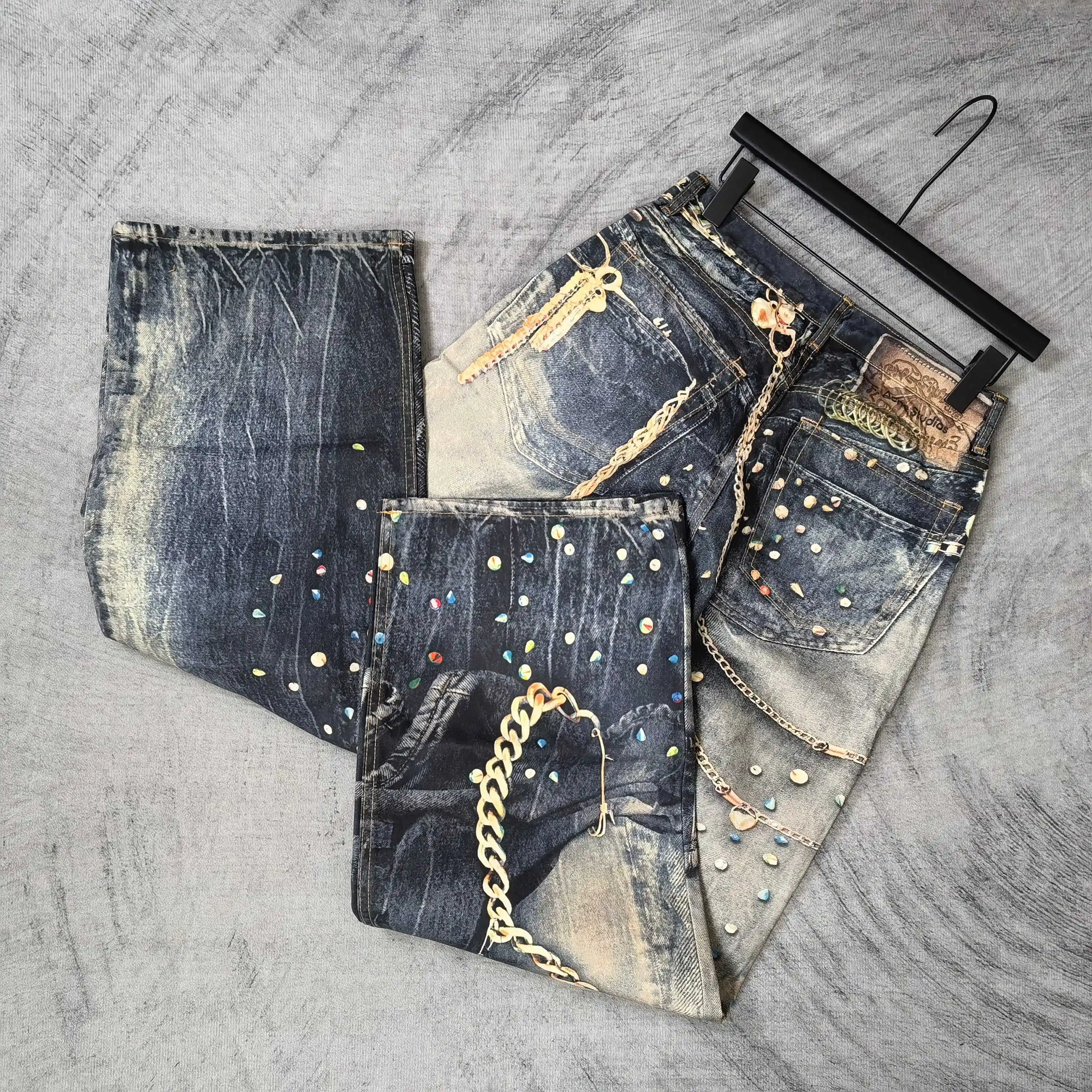 Trompe L'oeil Chain Print Wide-Leg Jeans D26023243 — view 5