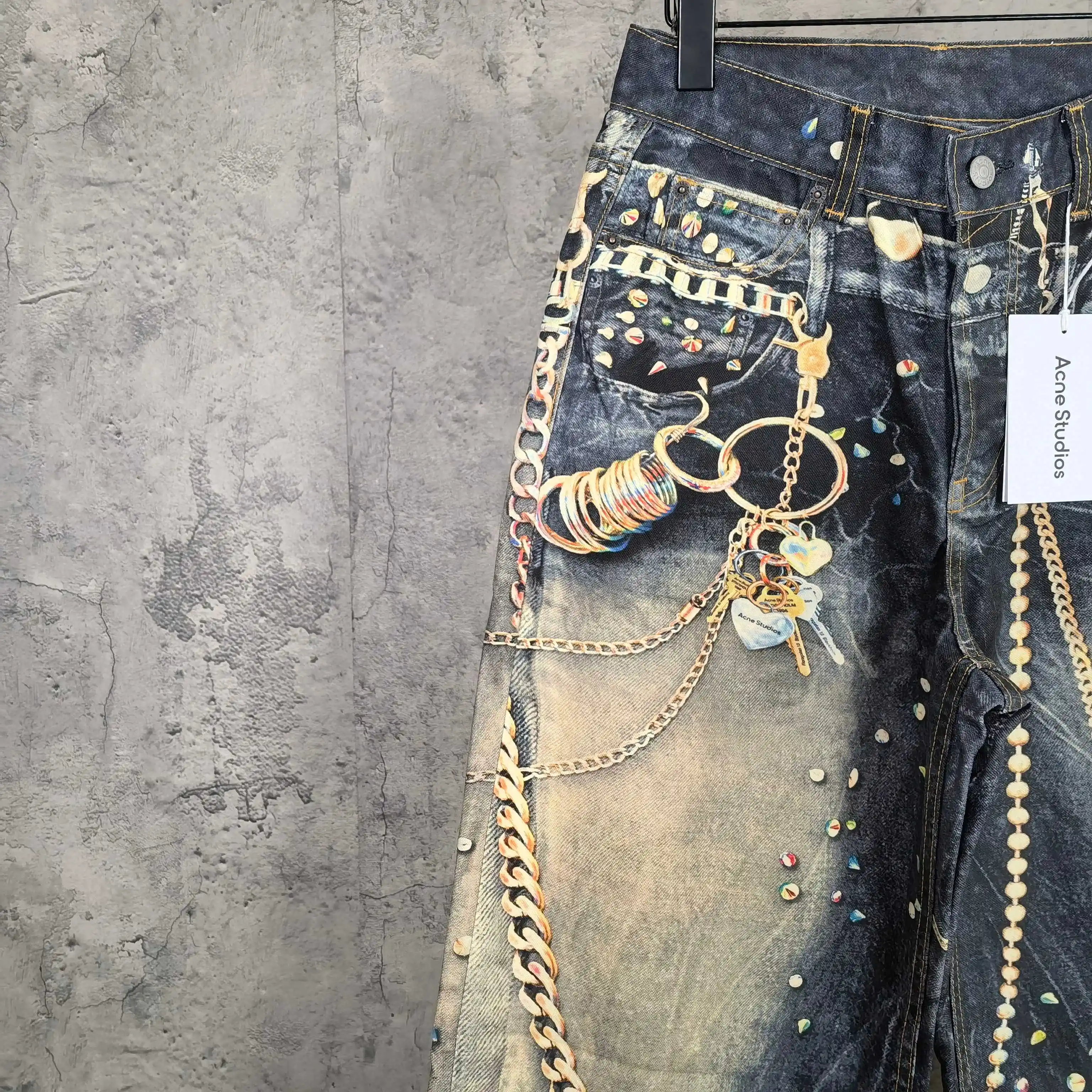 Trompe L'oeil Chain Print Wide-Leg Jeans D26023243 — view 7